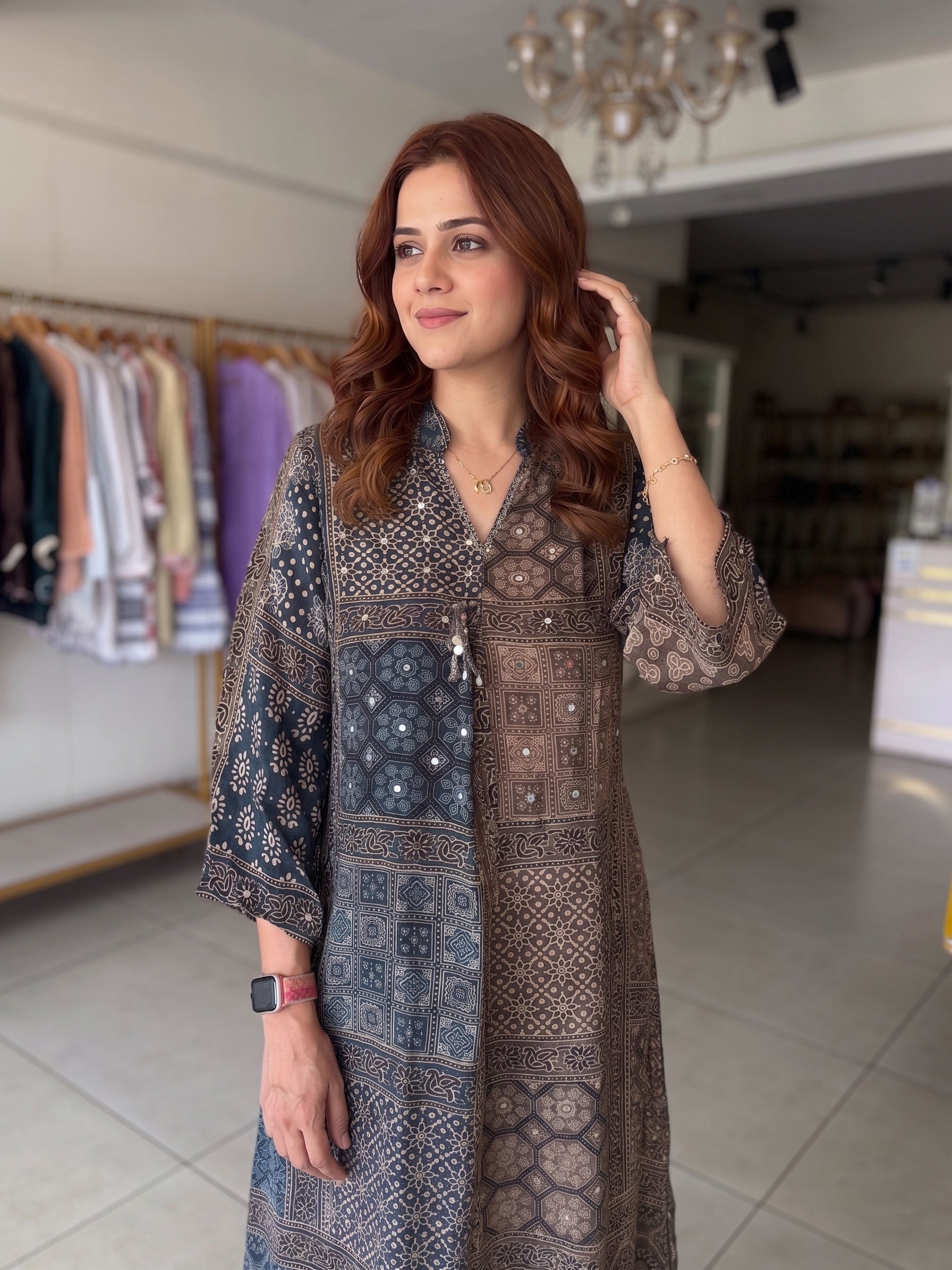 Navey blue printed Mirror Ajrak Set