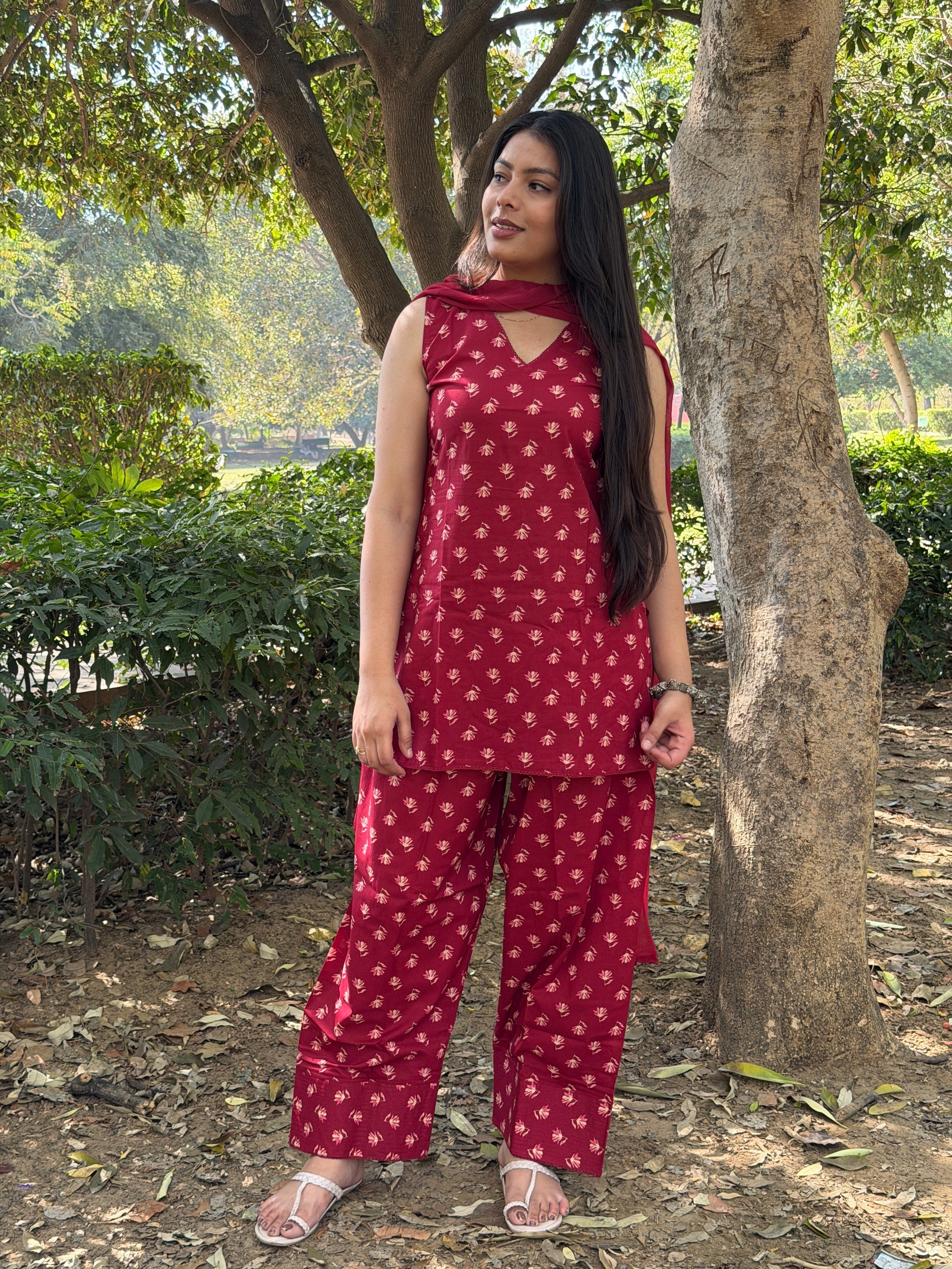 Regal Maroon Ethnic Ensemble Kurta Pant Set