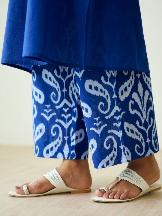 Royal Blue  Motifs Printed Kurta with Palazzo Set for Women