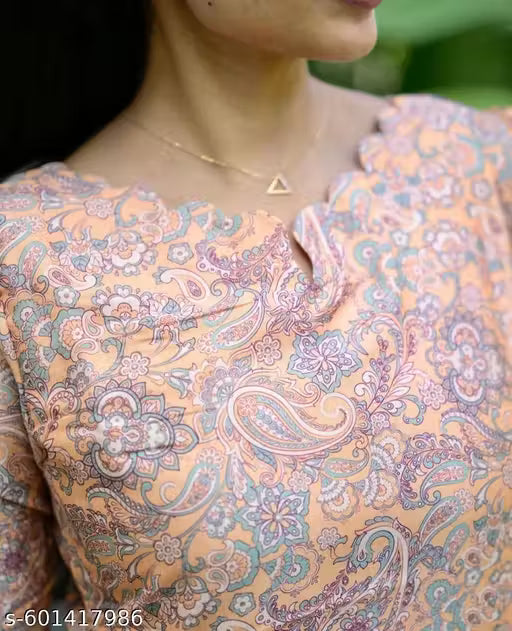 Classy Floral Printed Boat Neck Kurti