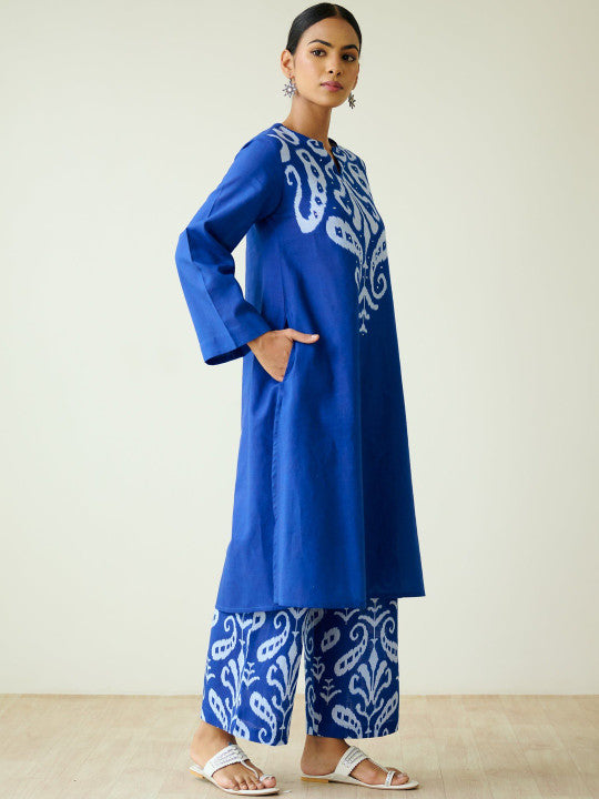 Royal Blue  Motifs Printed Kurta with Palazzo Set for Women