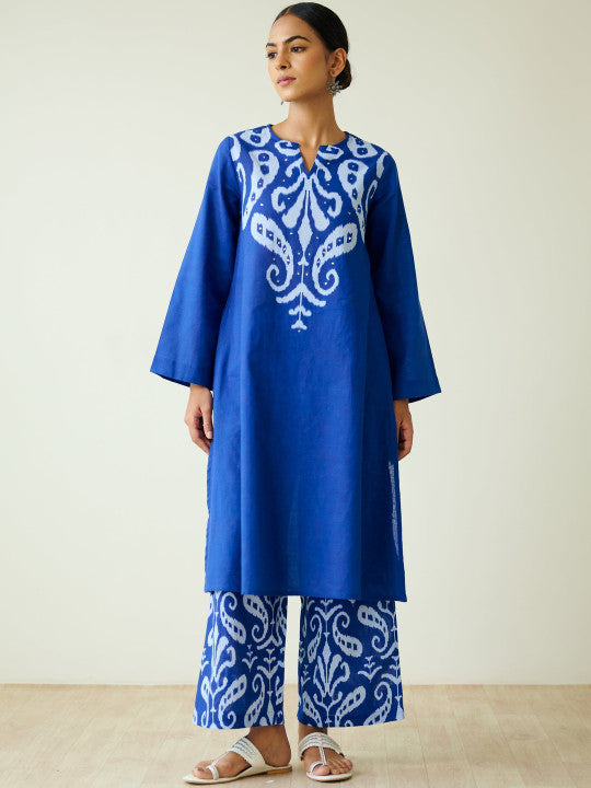 Royal Blue  Motifs Printed Kurta with Palazzo Set for Women