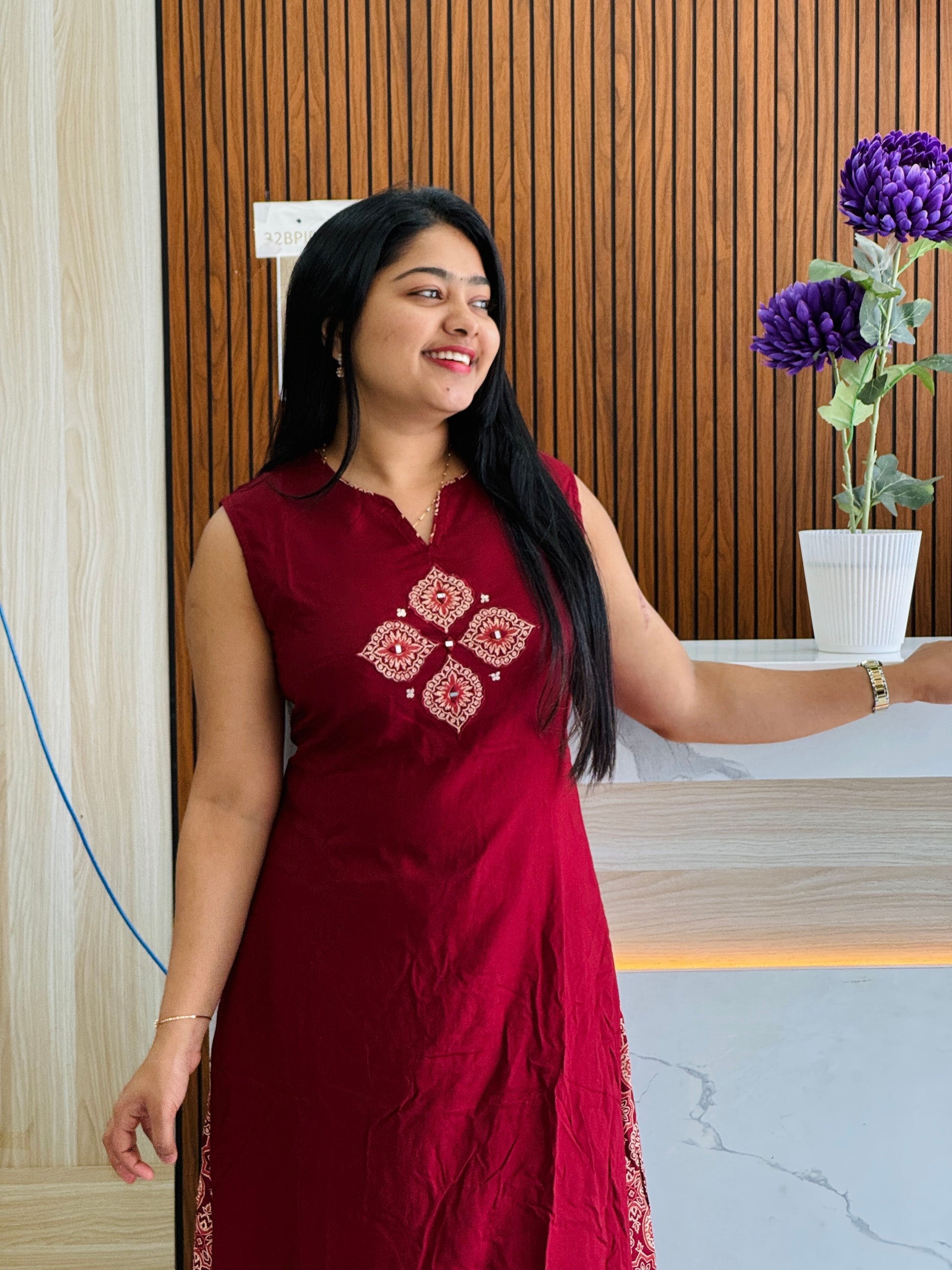 Pretty Ajrak Daily Wear Maroon Cordset