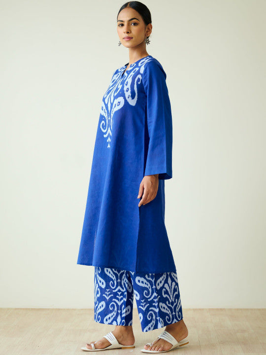 Royal Blue  Motifs Printed Kurta with Palazzo Set for Women