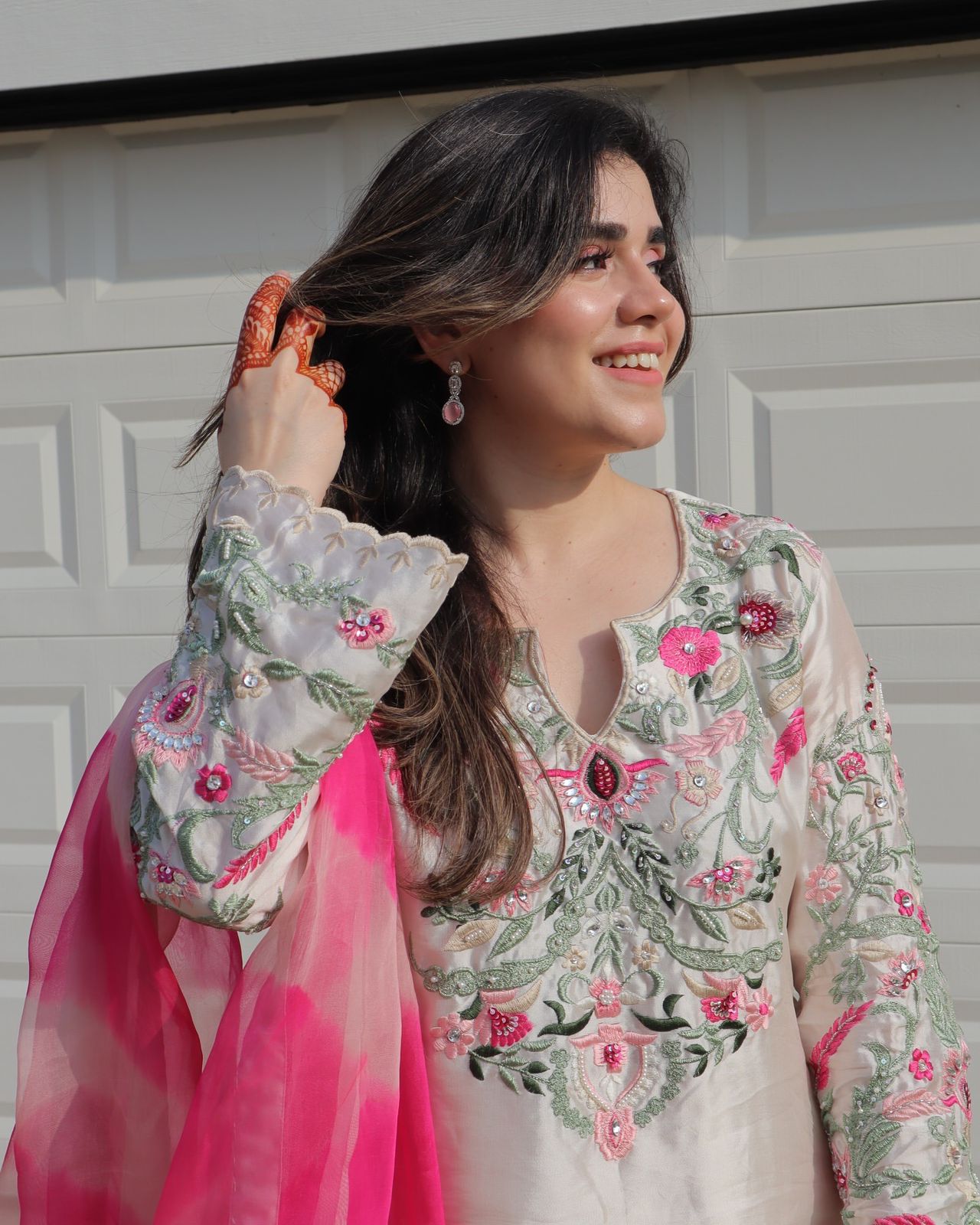 New Designer Collection In Natural Crep Silk Top-Bottom And Dupatta
