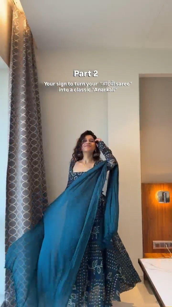 Teal Blue Printed Anarkali Suit Set with Dupatta