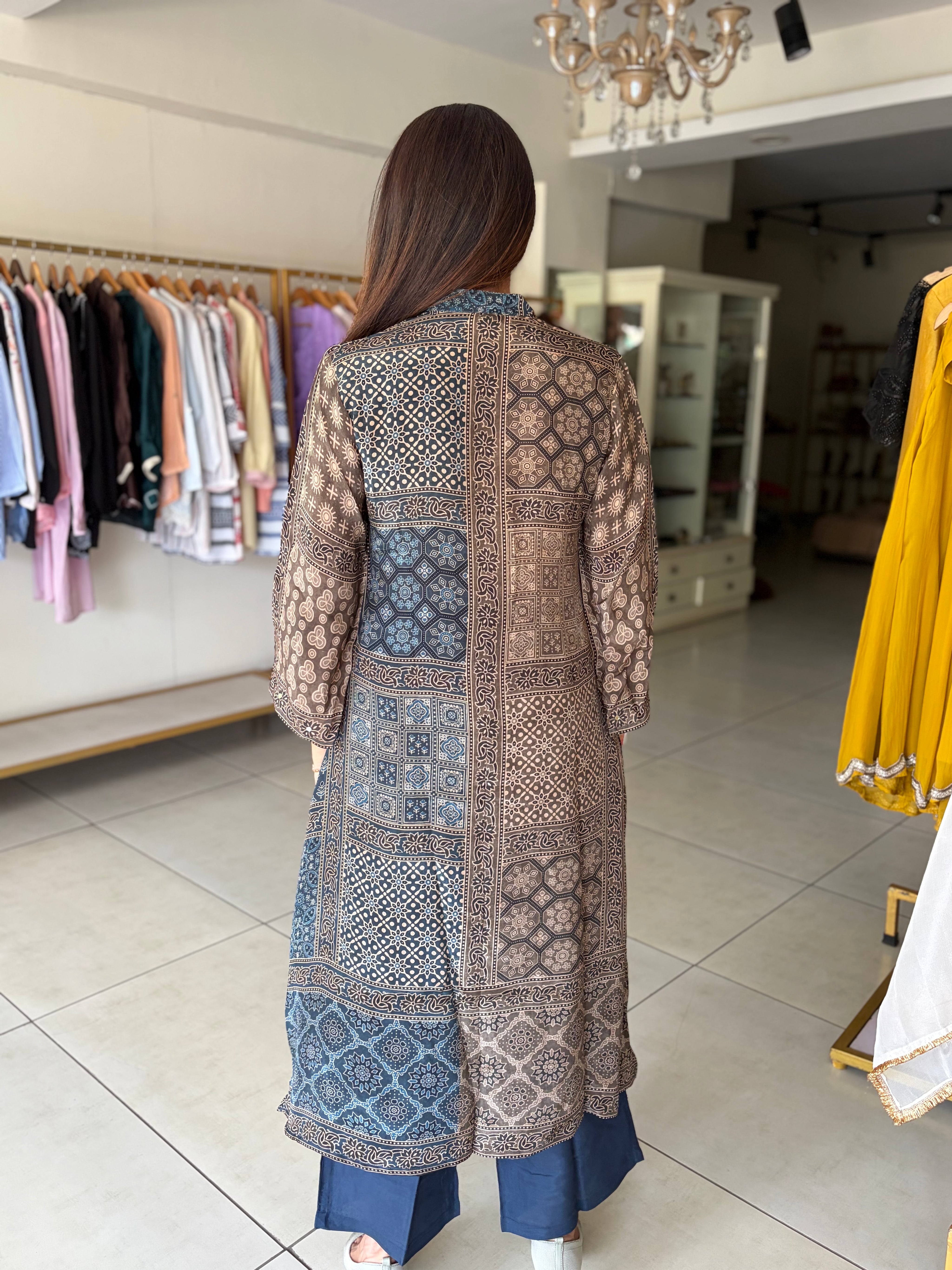 Navey blue printed Mirror Ajrak Set