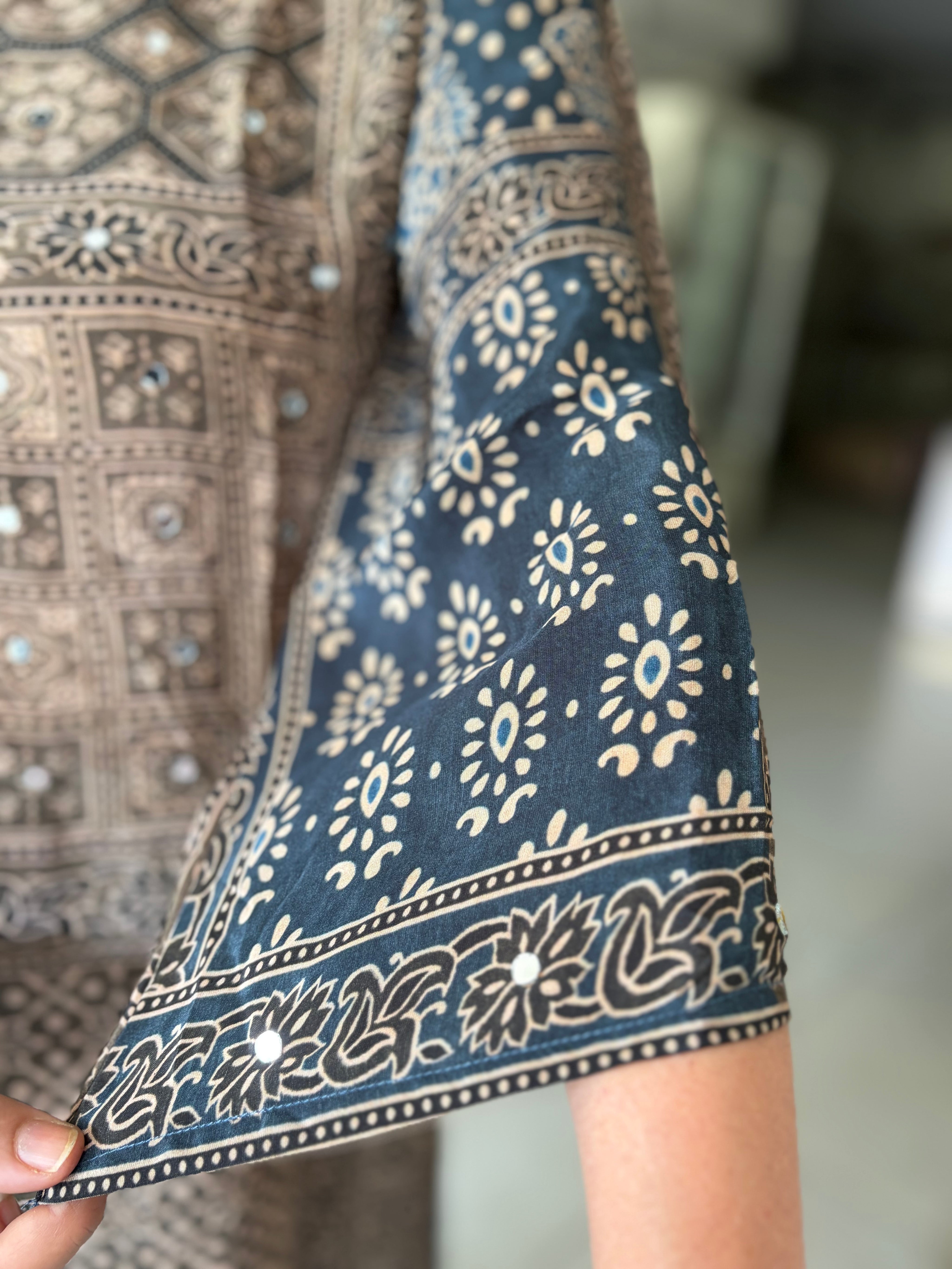 Navey blue printed Mirror Ajrak Set