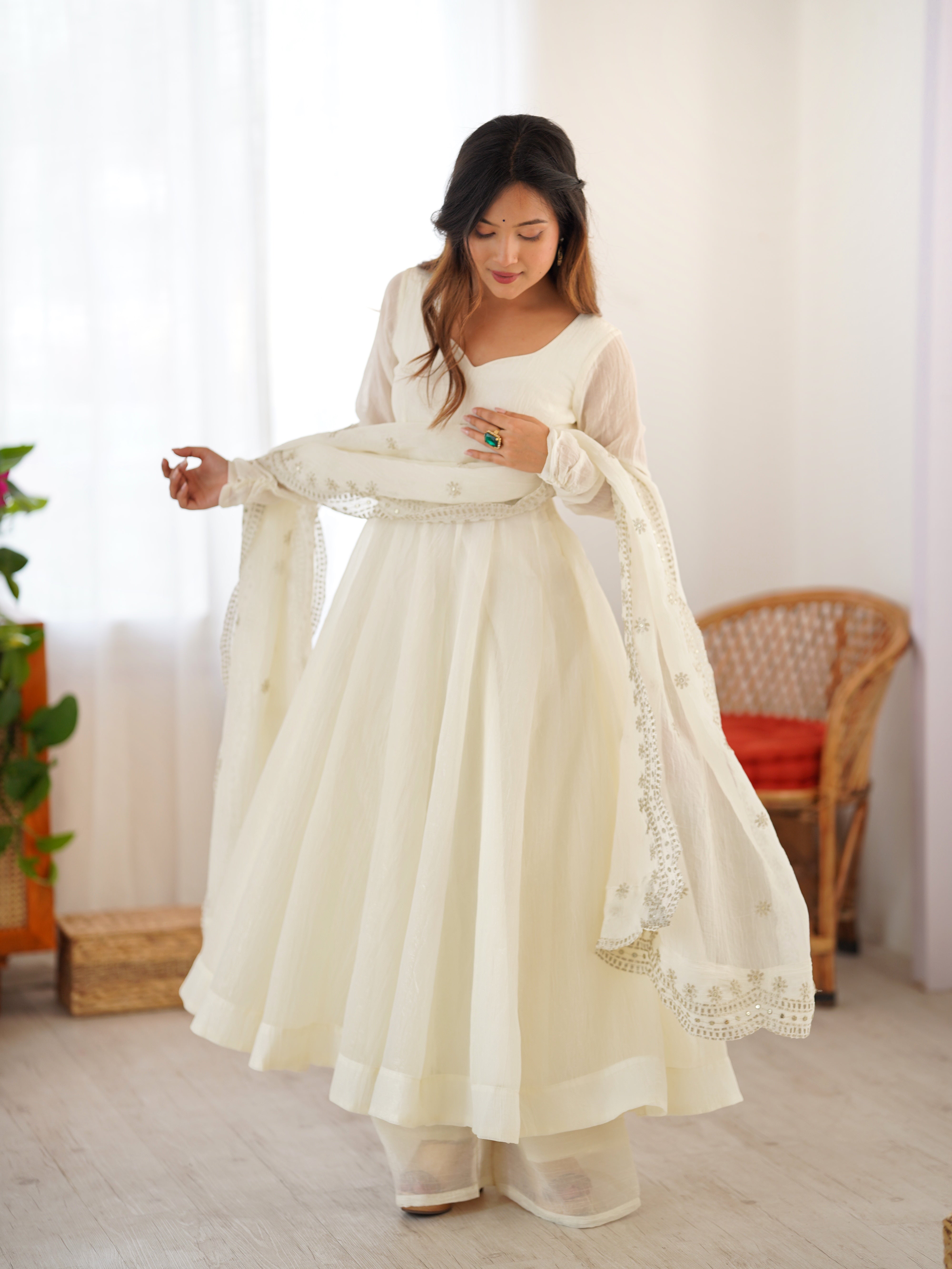Ivory Embroidered Anarkali Set