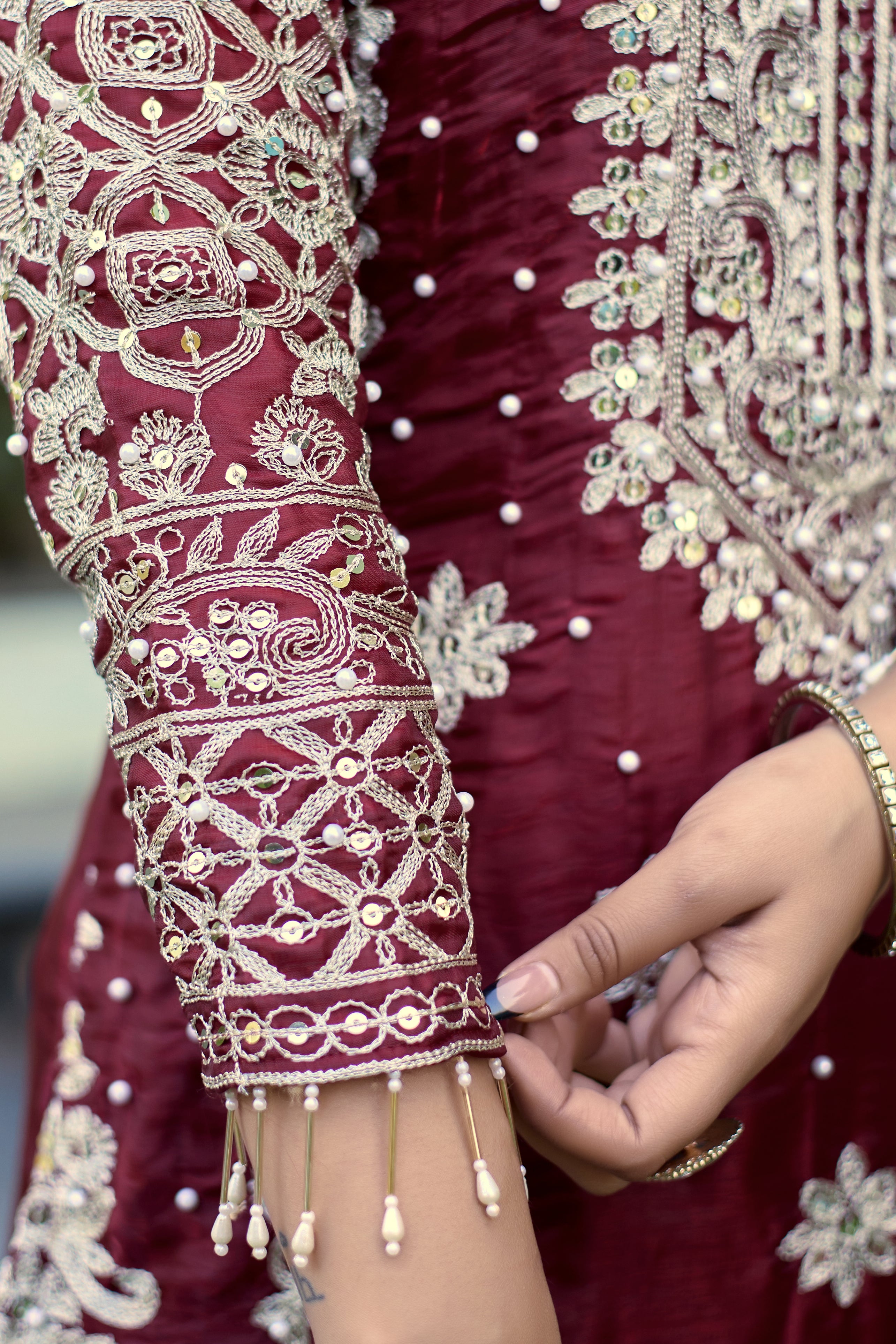 Elegant Maroon Embroidered coding Suit Set