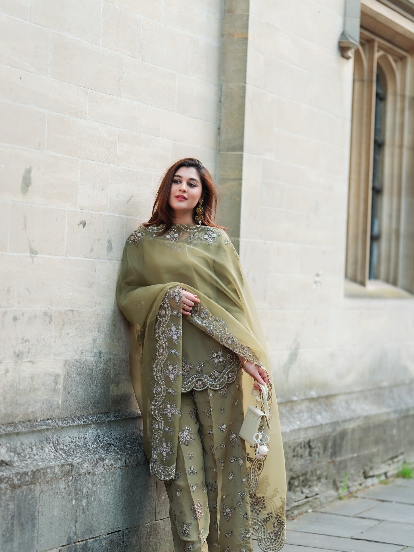 Olive Green Embroidered Suit Set
