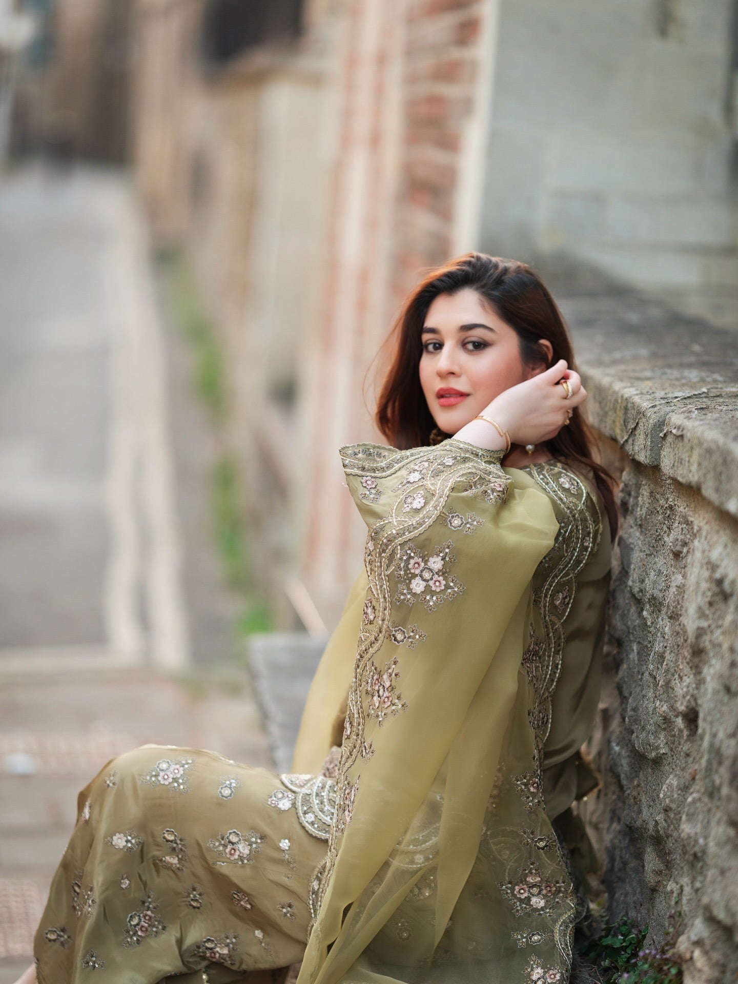 Olive Green Embroidered Suit Set