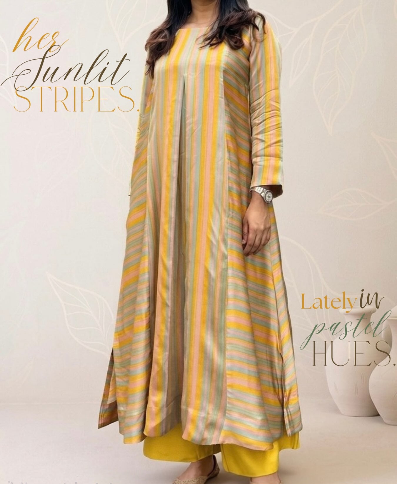 Nisha Multicolor Stripe A-Line Kurta Set .