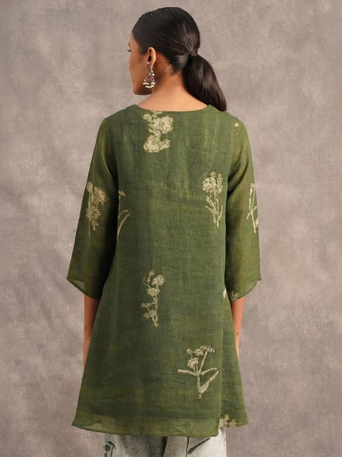 Olive Botanical Print Ethnic Co-Ord Set for Women