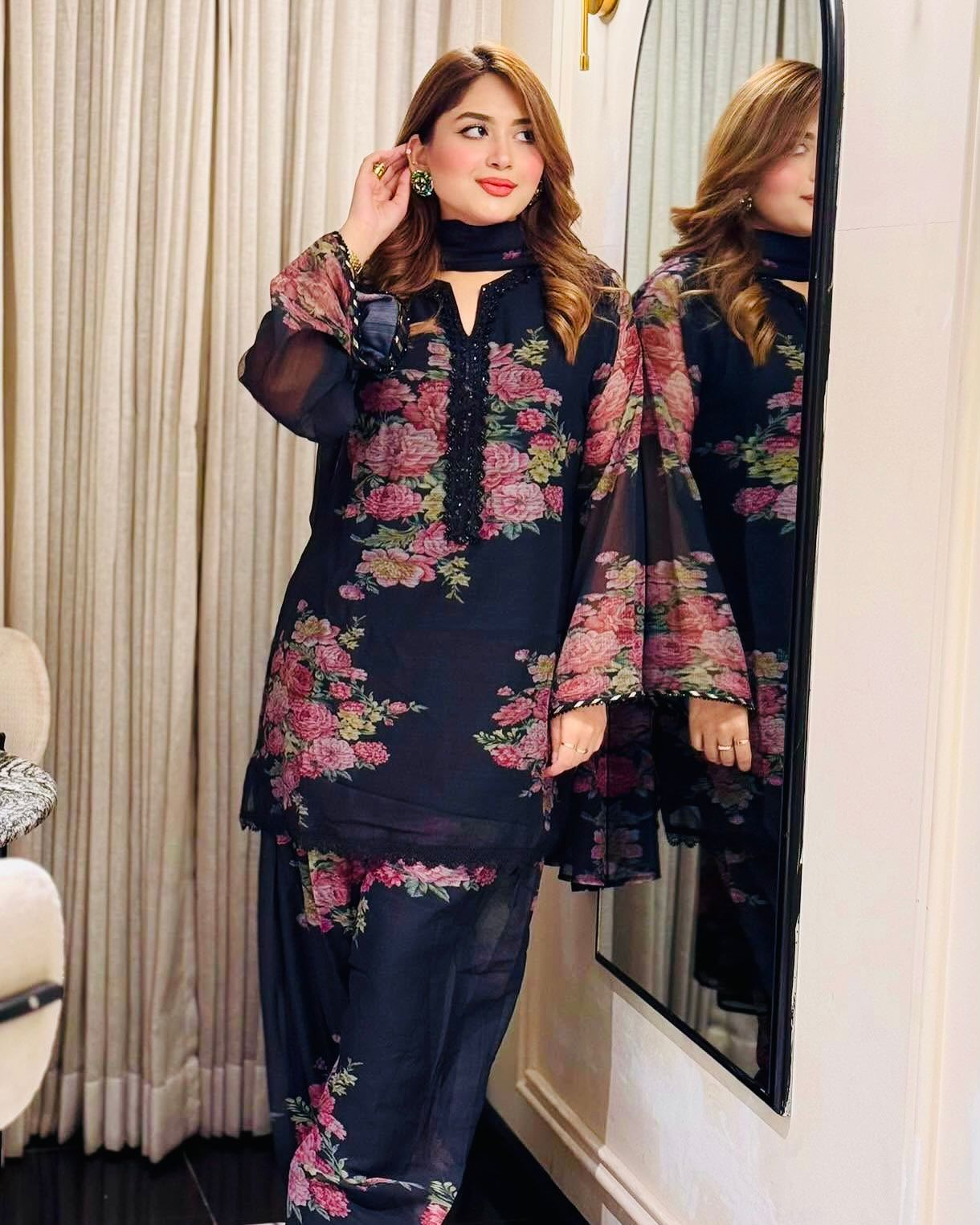 Collection In Pure Faux Georgette Top-Bottom And Dupatta Set
