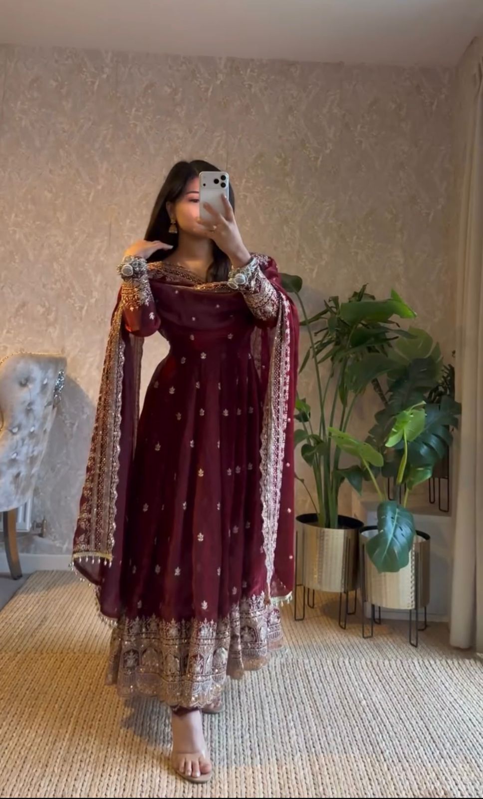 Leffy Designer Gown with Heavy sequence embroidery work Dupatta