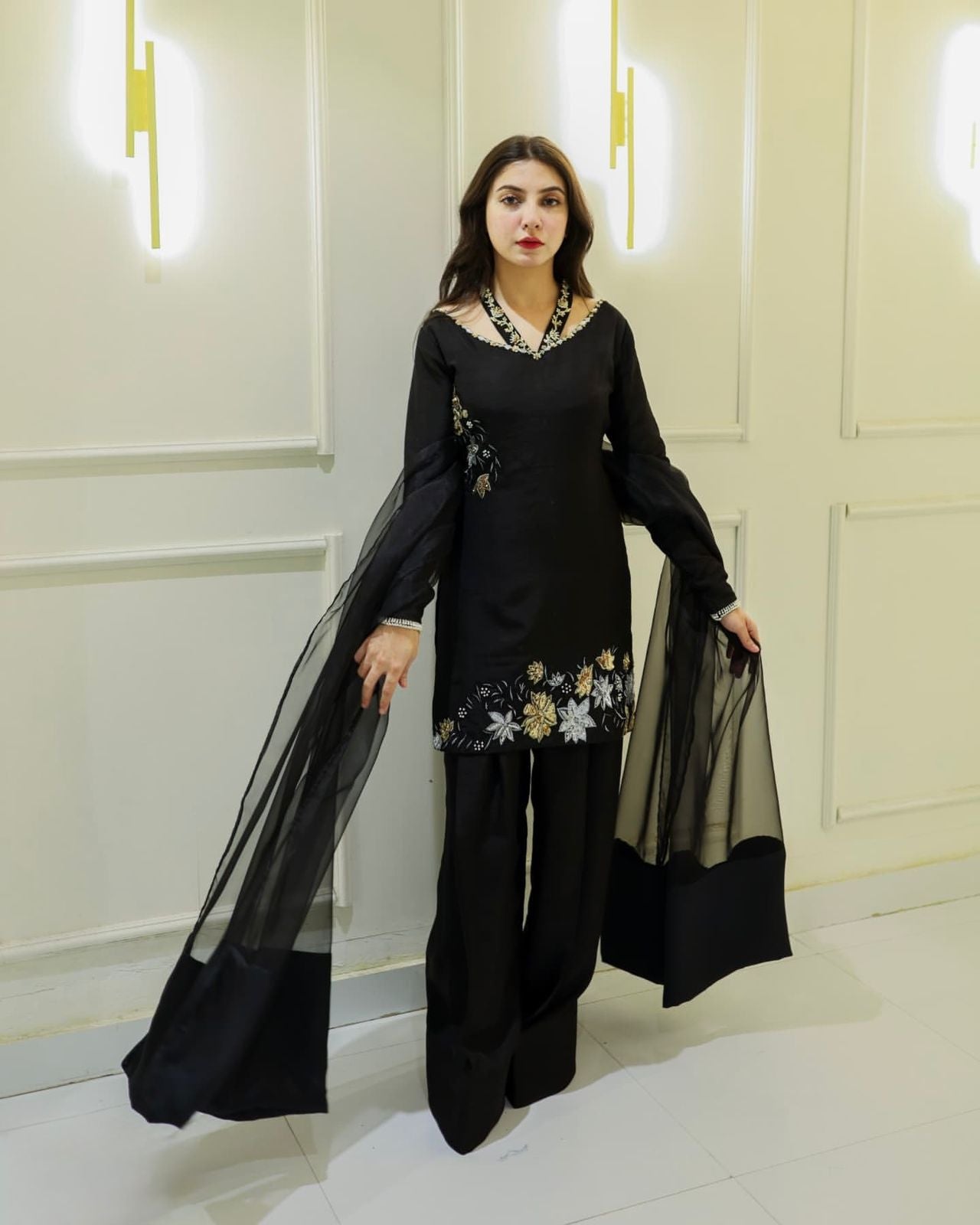 Natural Crep Silk Top-Bottom And Dupatta Set Fully Stitched