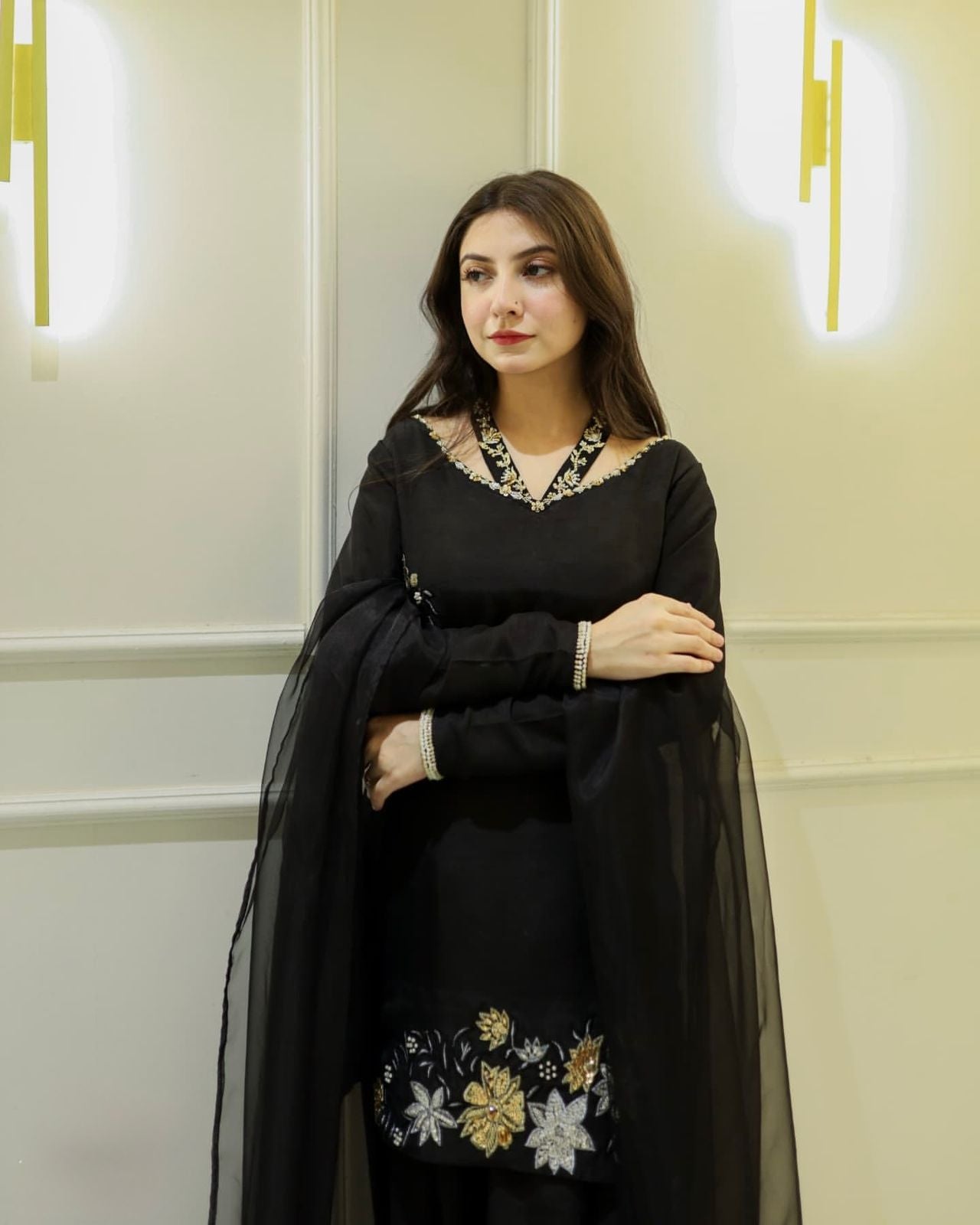 Natural Crep Silk Top-Bottom And Dupatta Set Fully Stitched