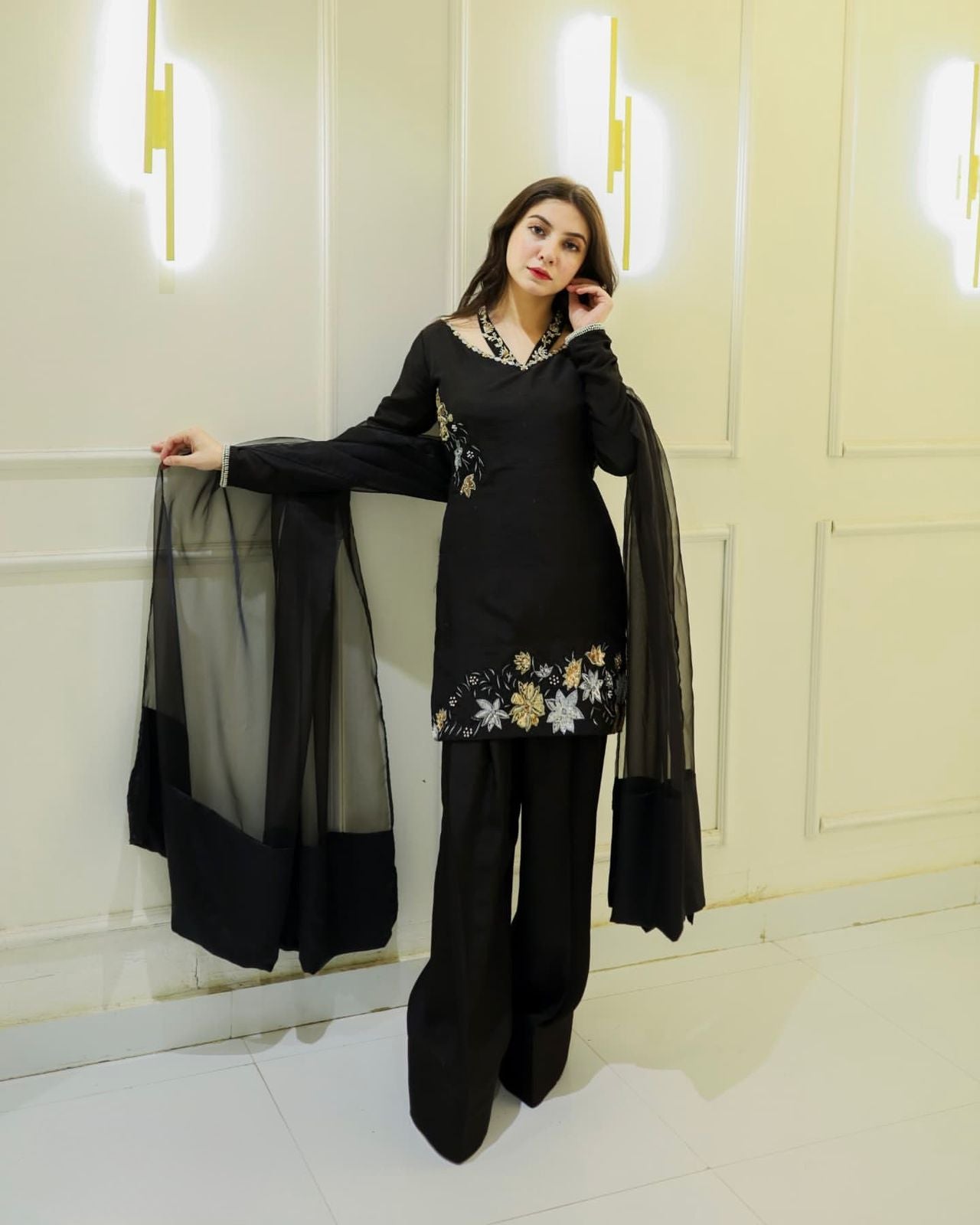 Natural Crep Silk Top-Bottom And Dupatta Set Fully Stitched