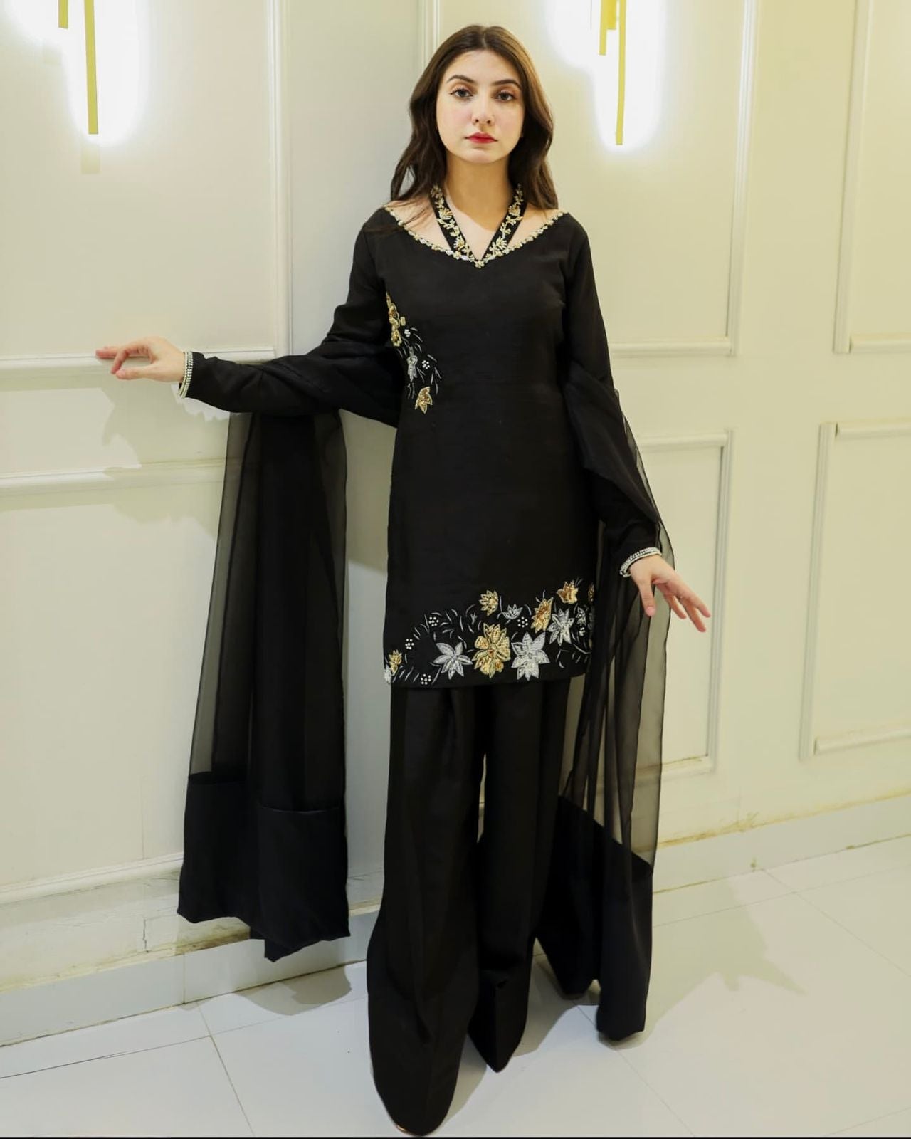 Natural Crep Silk Top-Bottom And Dupatta Set Fully Stitched