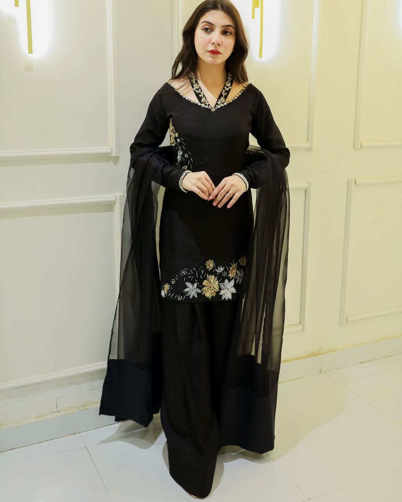 Natural Crep Silk Top-Bottom And Dupatta Set Fully Stitched