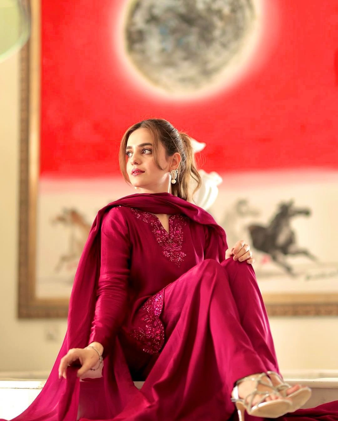 Piece Of Natural Crep Silk Top-Bottom And Dupatta Set Fully Stitched