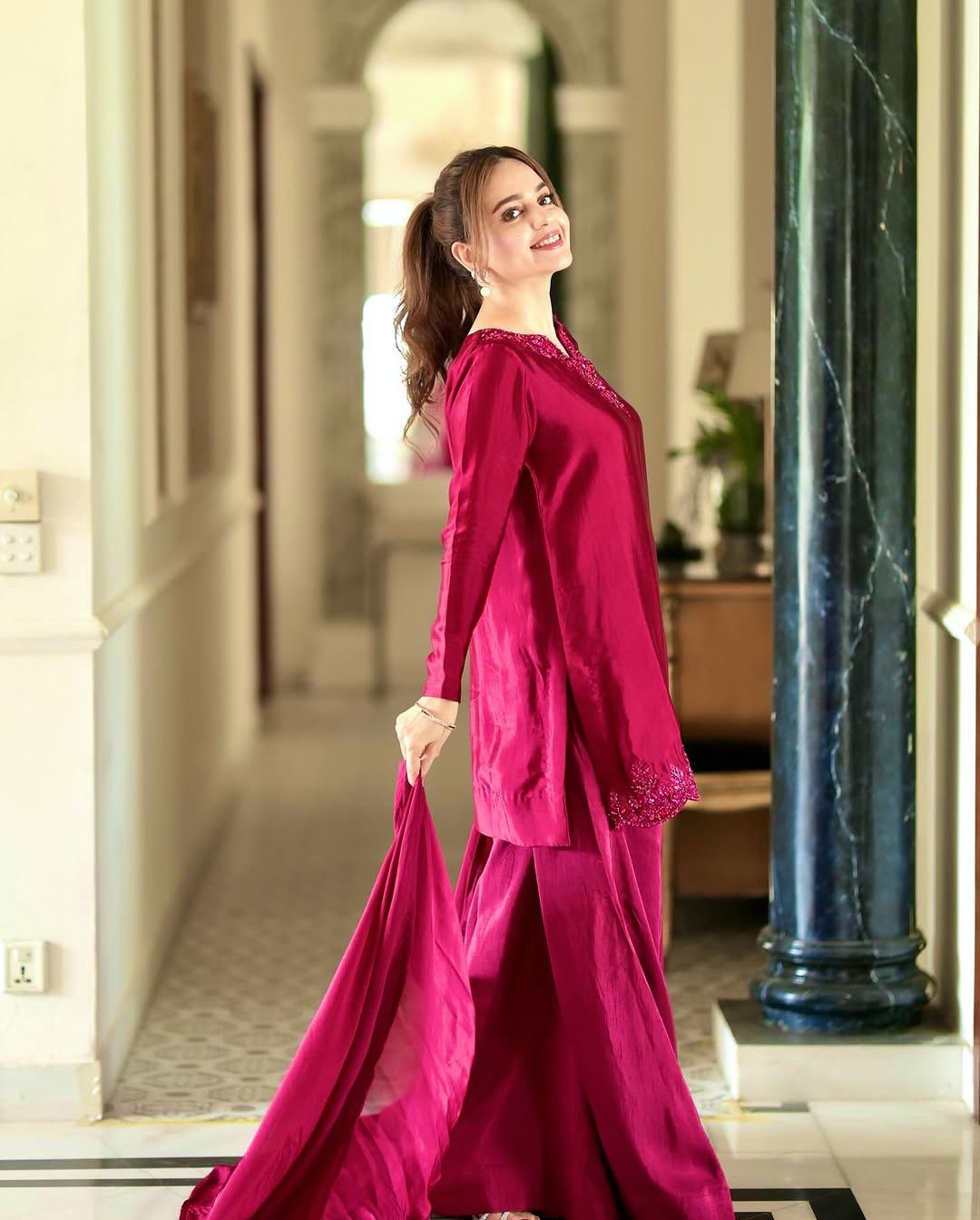 Piece Of Natural Crep Silk Top-Bottom And Dupatta Set Fully Stitched