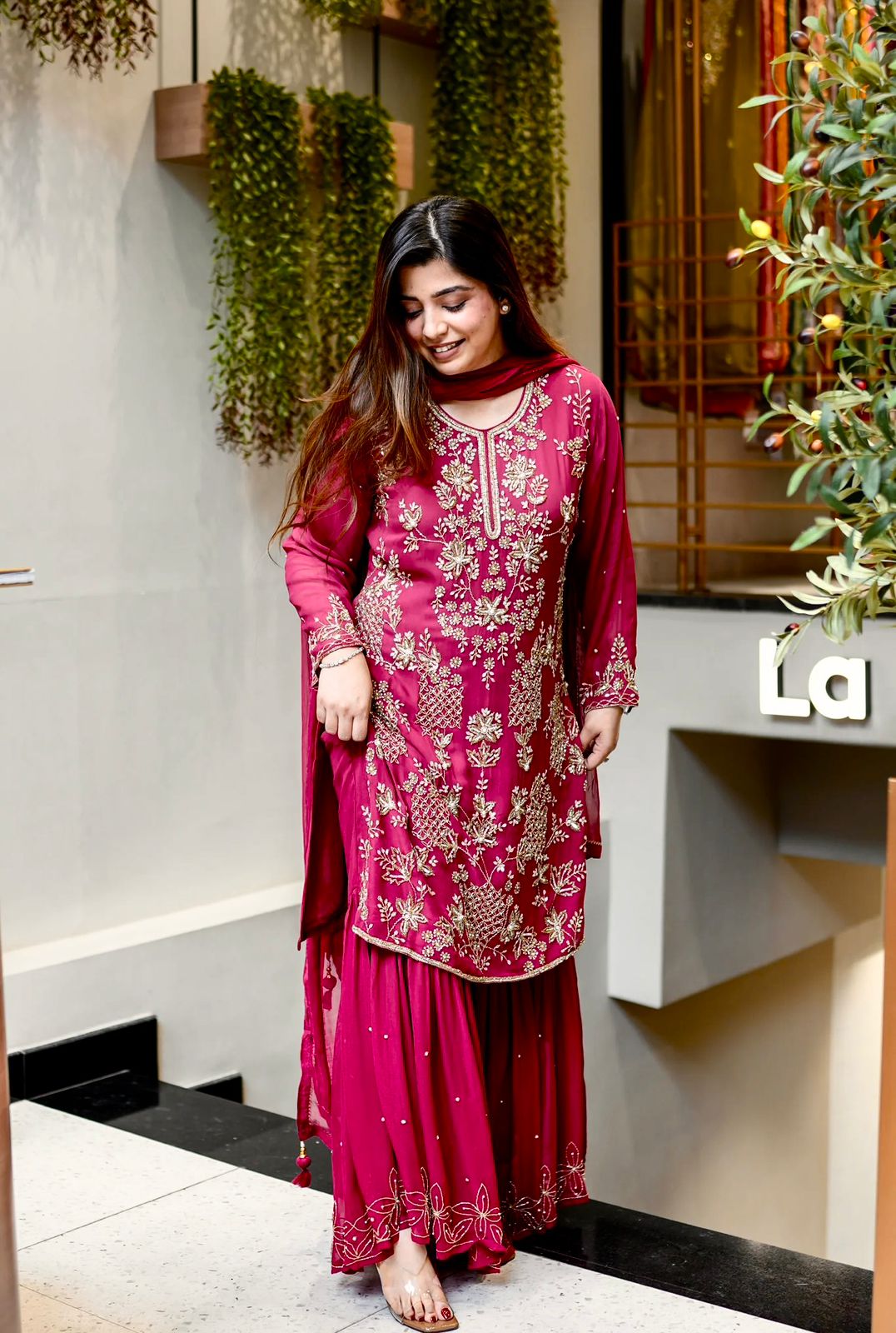 Party Wear Look Top-Plazzo and Dupatta With Heavy Embroidery Work