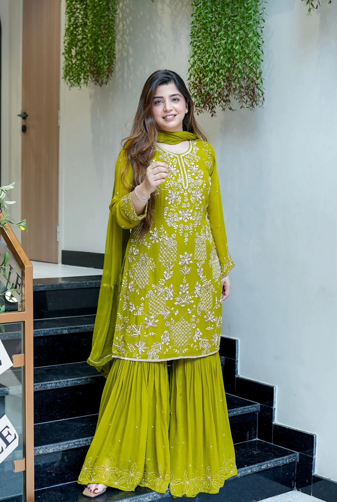 Party Wear Look Top-Plazzo and Dupatta With Heavy Embroidery Work