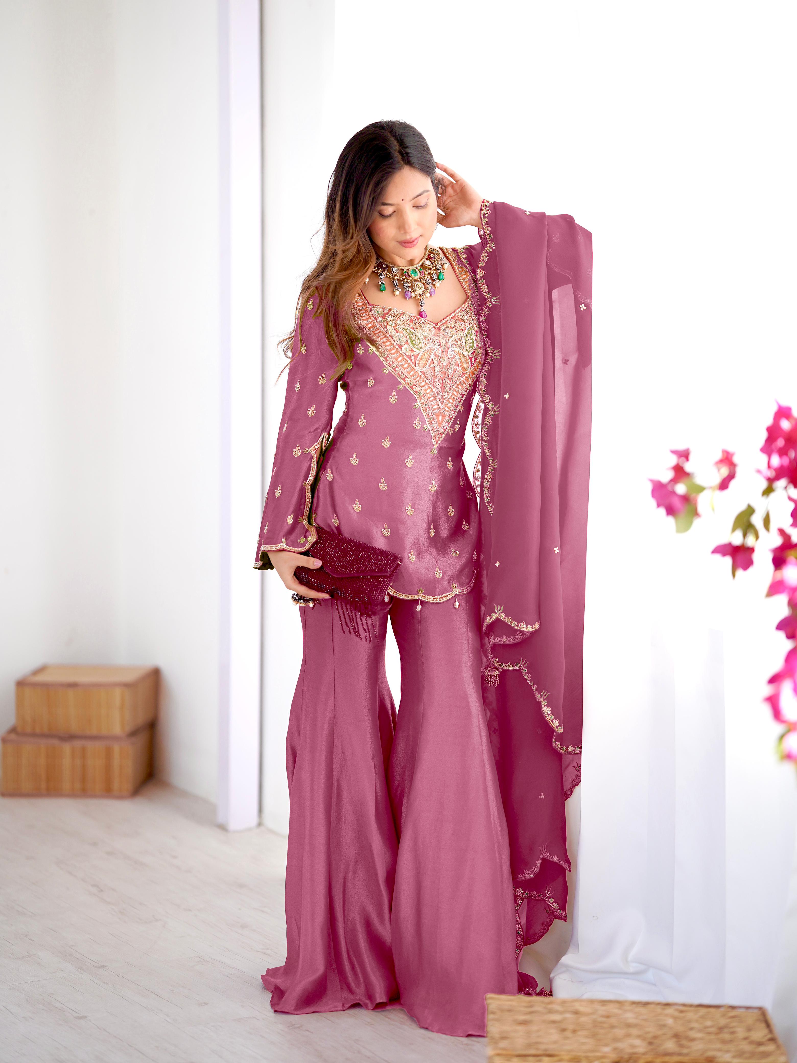 Simar Silk With Embroidery Work Top-Bottom And Dupatta Set