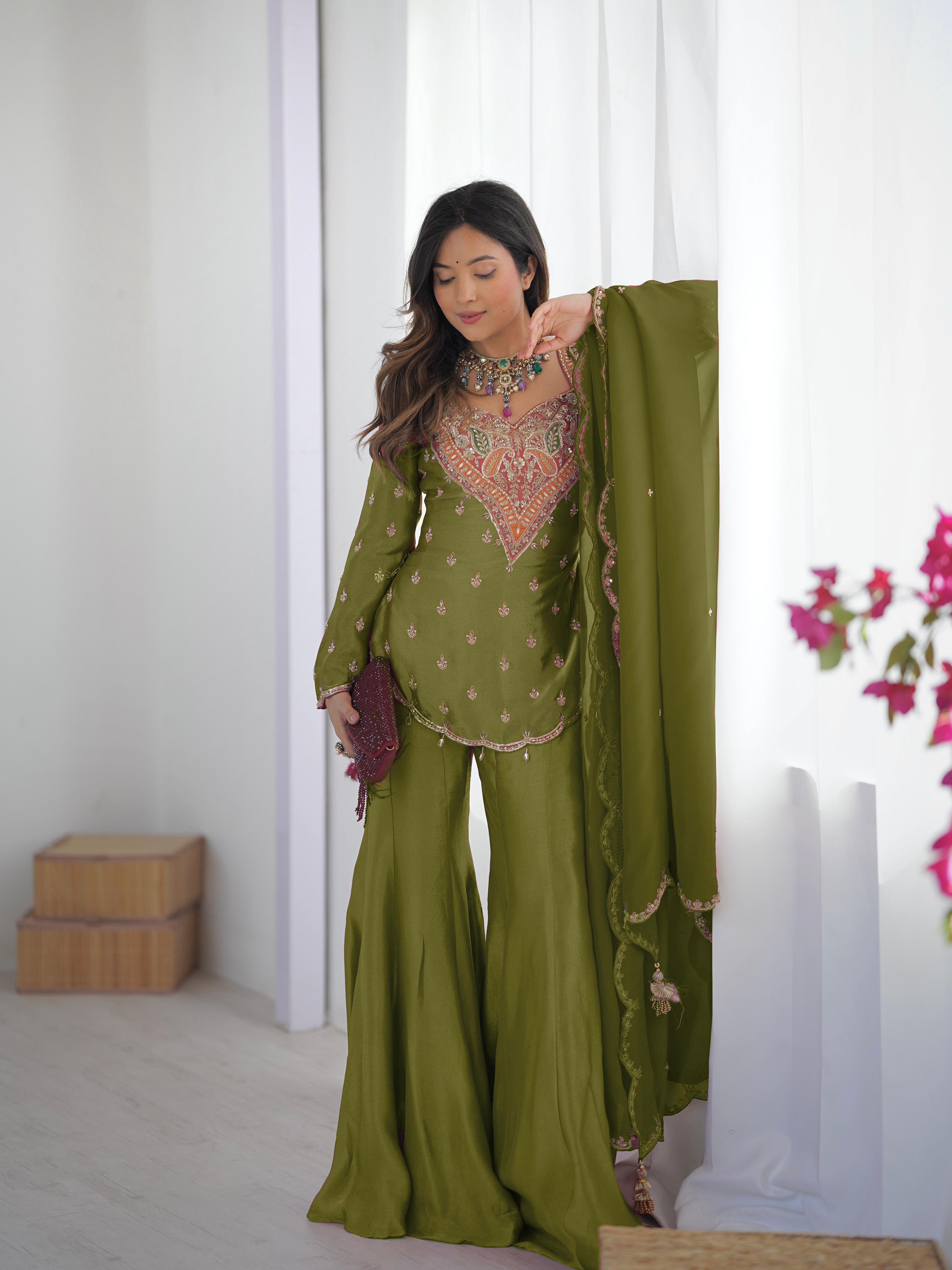 Simar Silk With Embroidery Work Top-Bottom And Dupatta Set