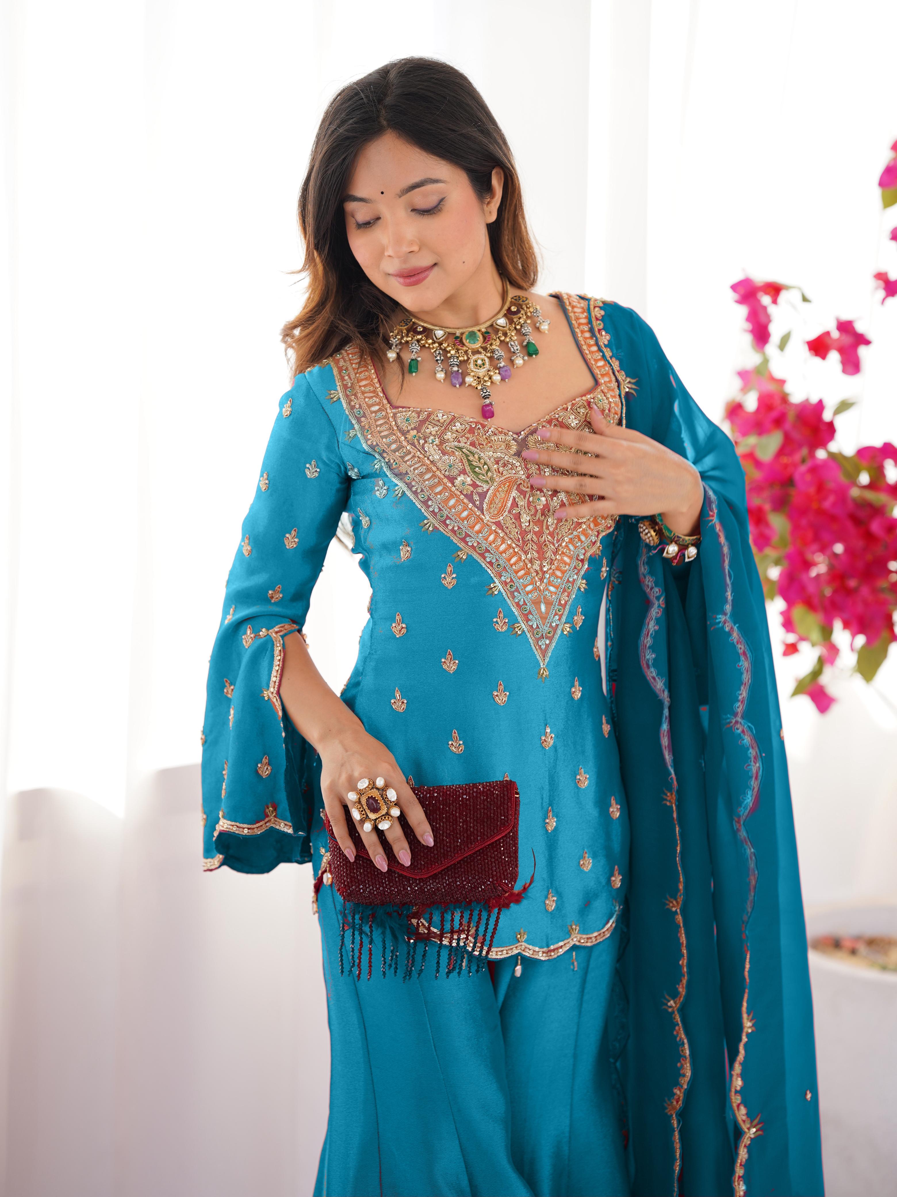 Simar Silk With Embroidery Work Top-Bottom And Dupatta Full Set