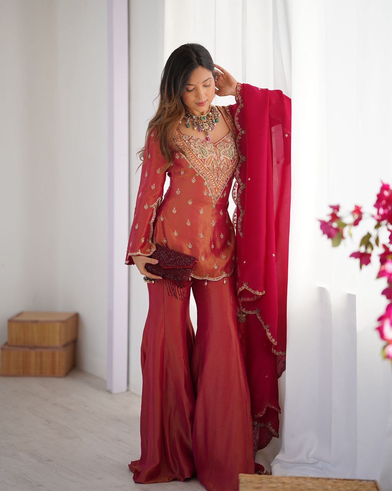 Simar Silk With Embroidery Work Top-Bottom And Dupatta Full Set