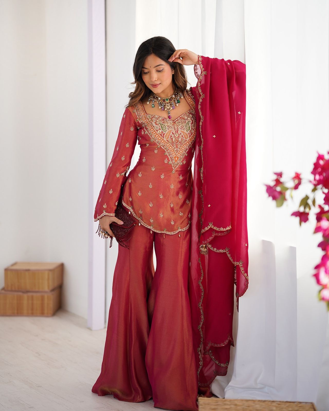 Simar Silk With Embroidery Work Top-Bottom And Dupatta Full Set