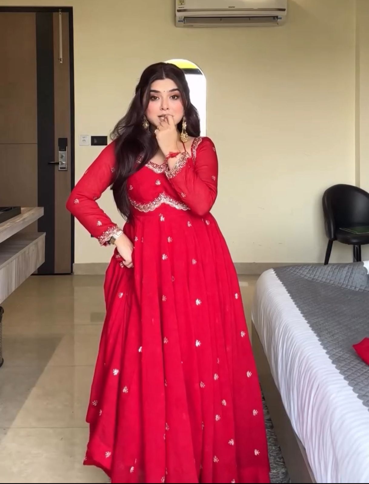 Luxury Red Georgette Embroidered Anarkali Suit with Dupatta