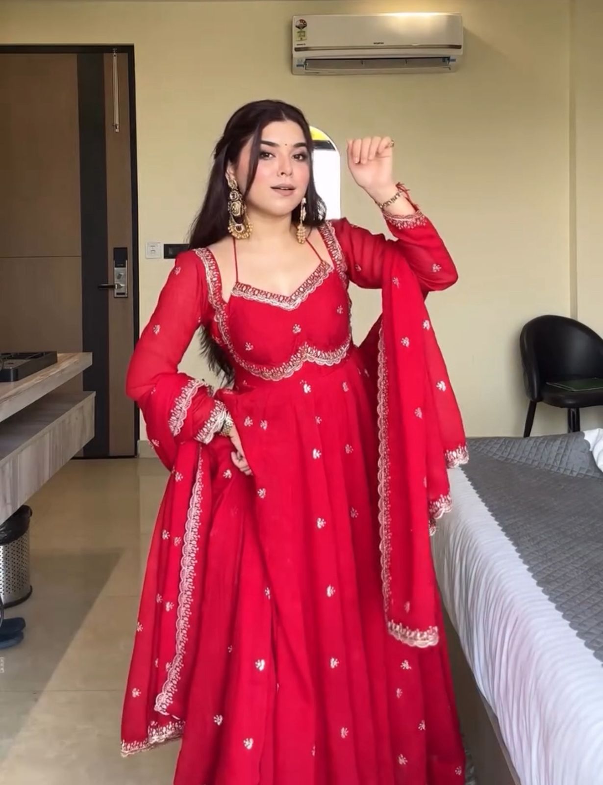 Luxury Red Georgette Embroidered Anarkali Suit with Dupatta