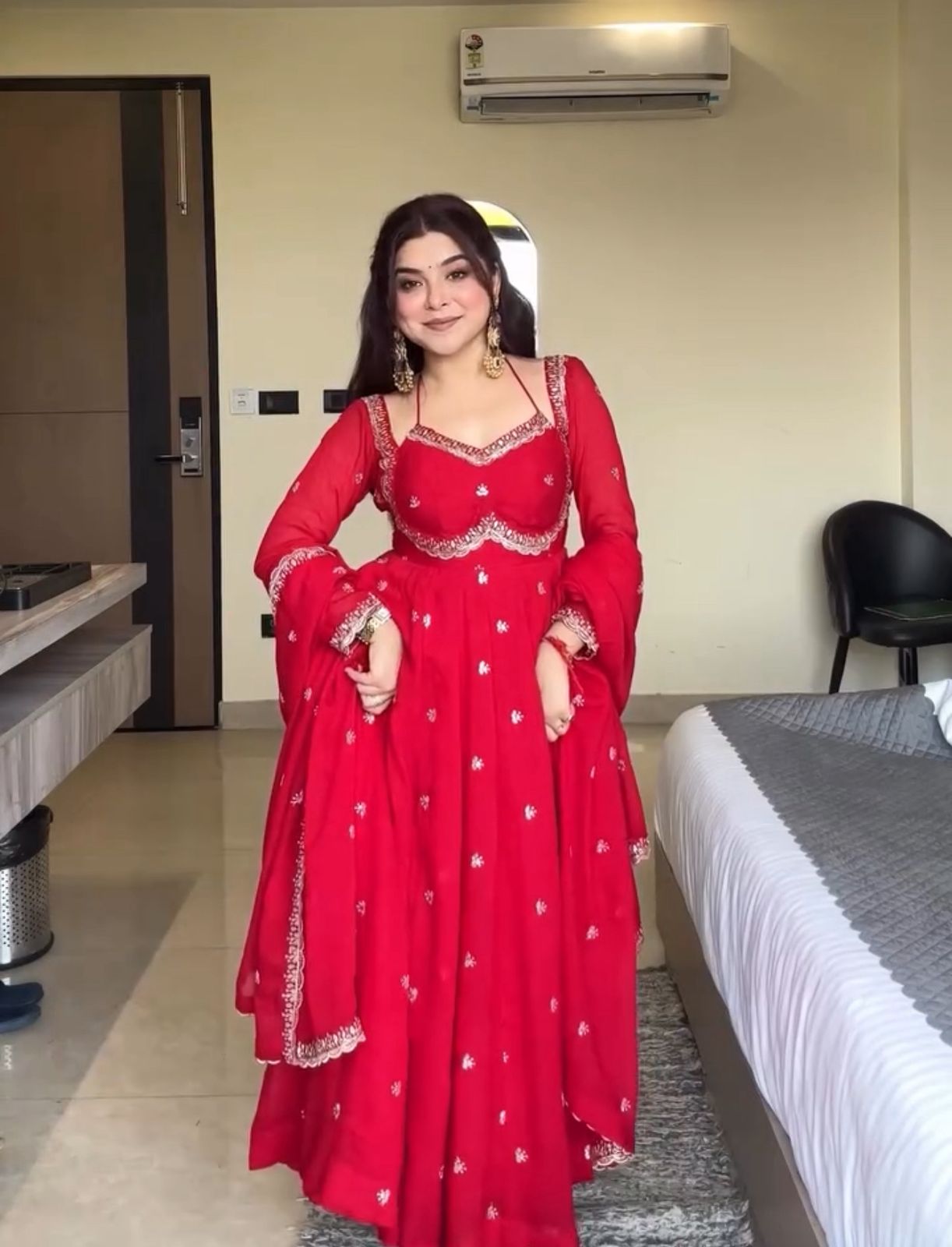 Luxury Red Georgette Embroidered Anarkali Suit with Dupatta
