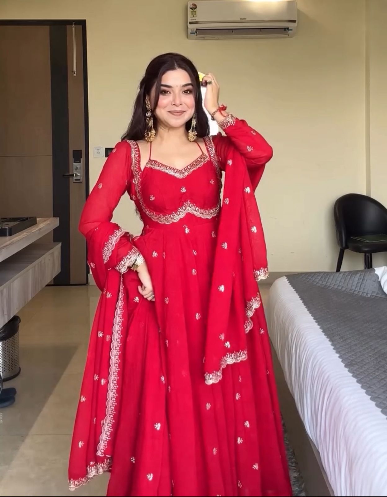 Luxury Red Georgette Embroidered Anarkali Suit with Dupatta