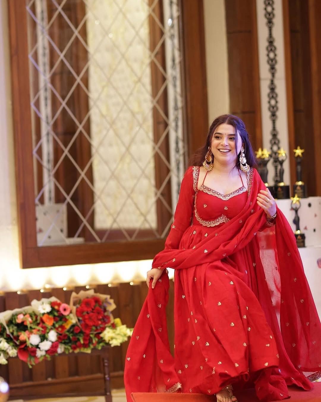Luxury Red Georgette Embroidered Anarkali Suit with Dupatta