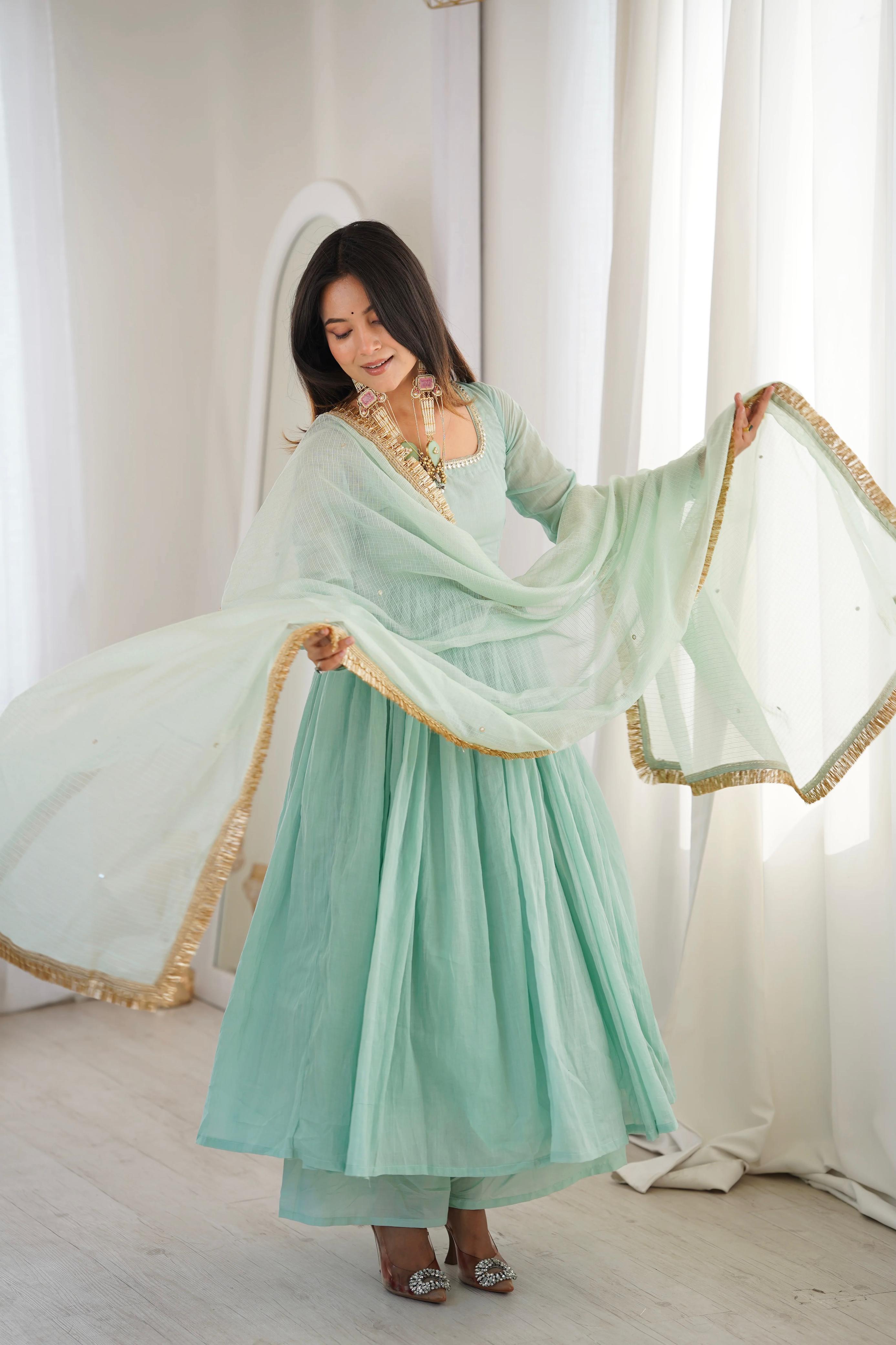 Elegant Designer Anarkali Three Piece Set"