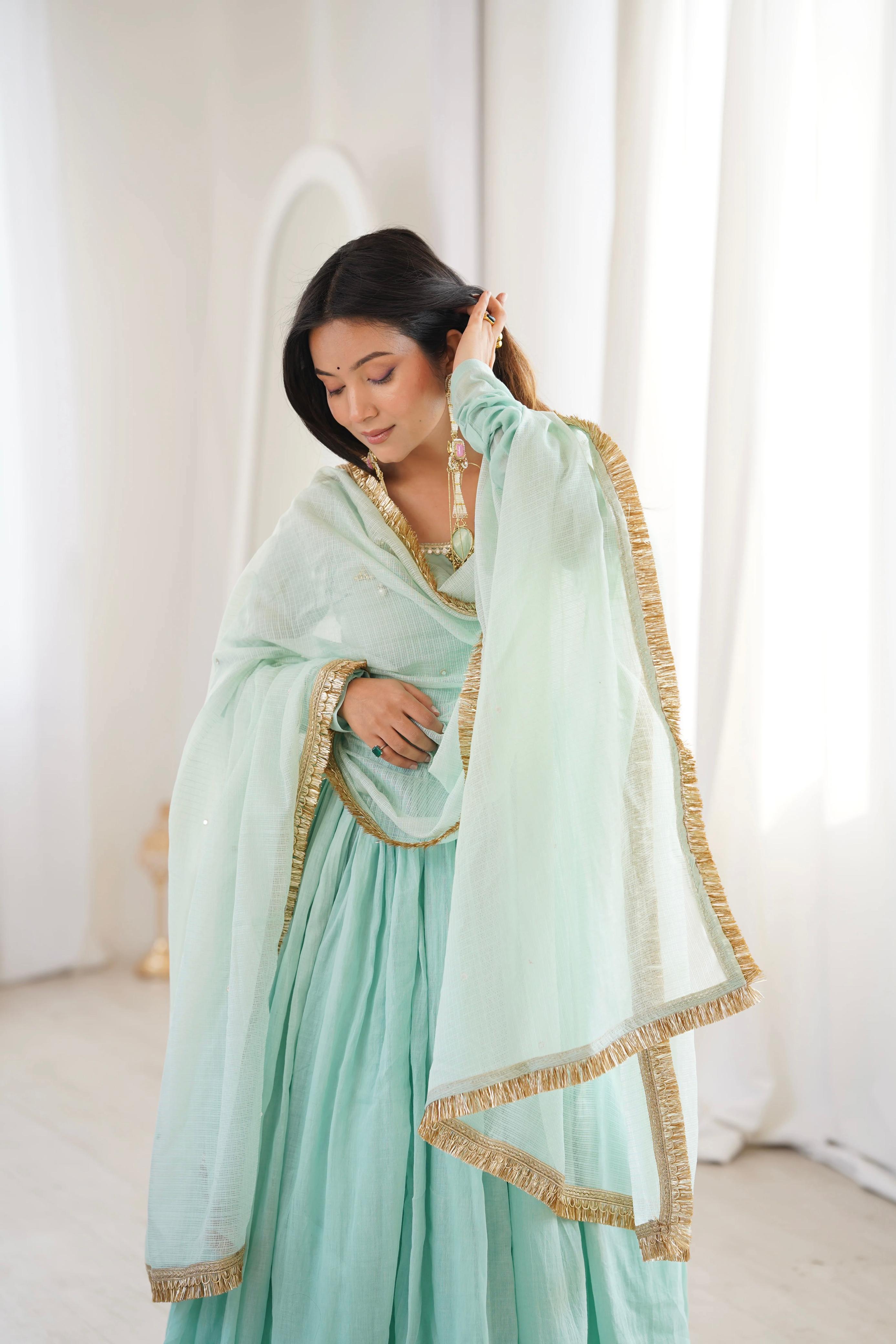 Elegant Designer Anarkali Three Piece Set"