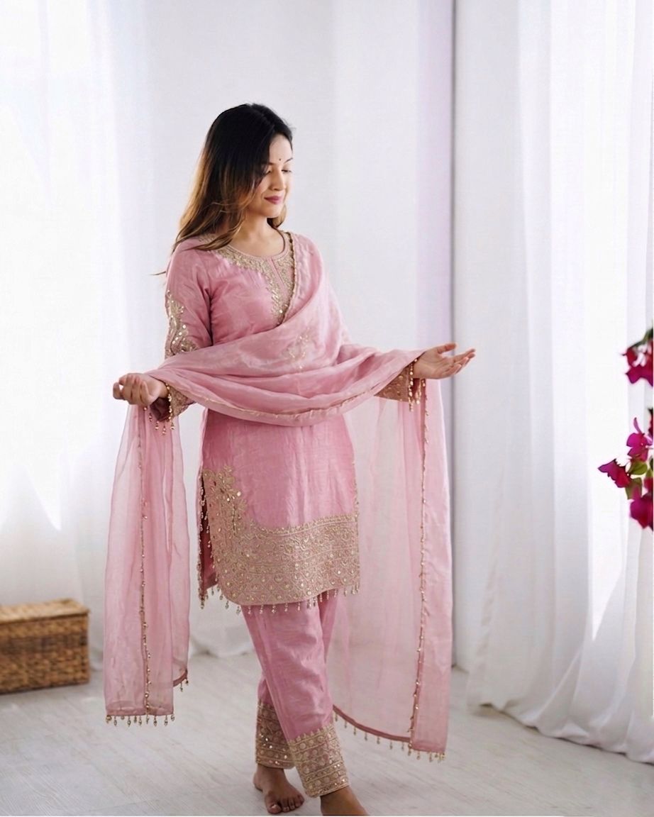 Heavy Embroidery Sequence Work With Moti Lace