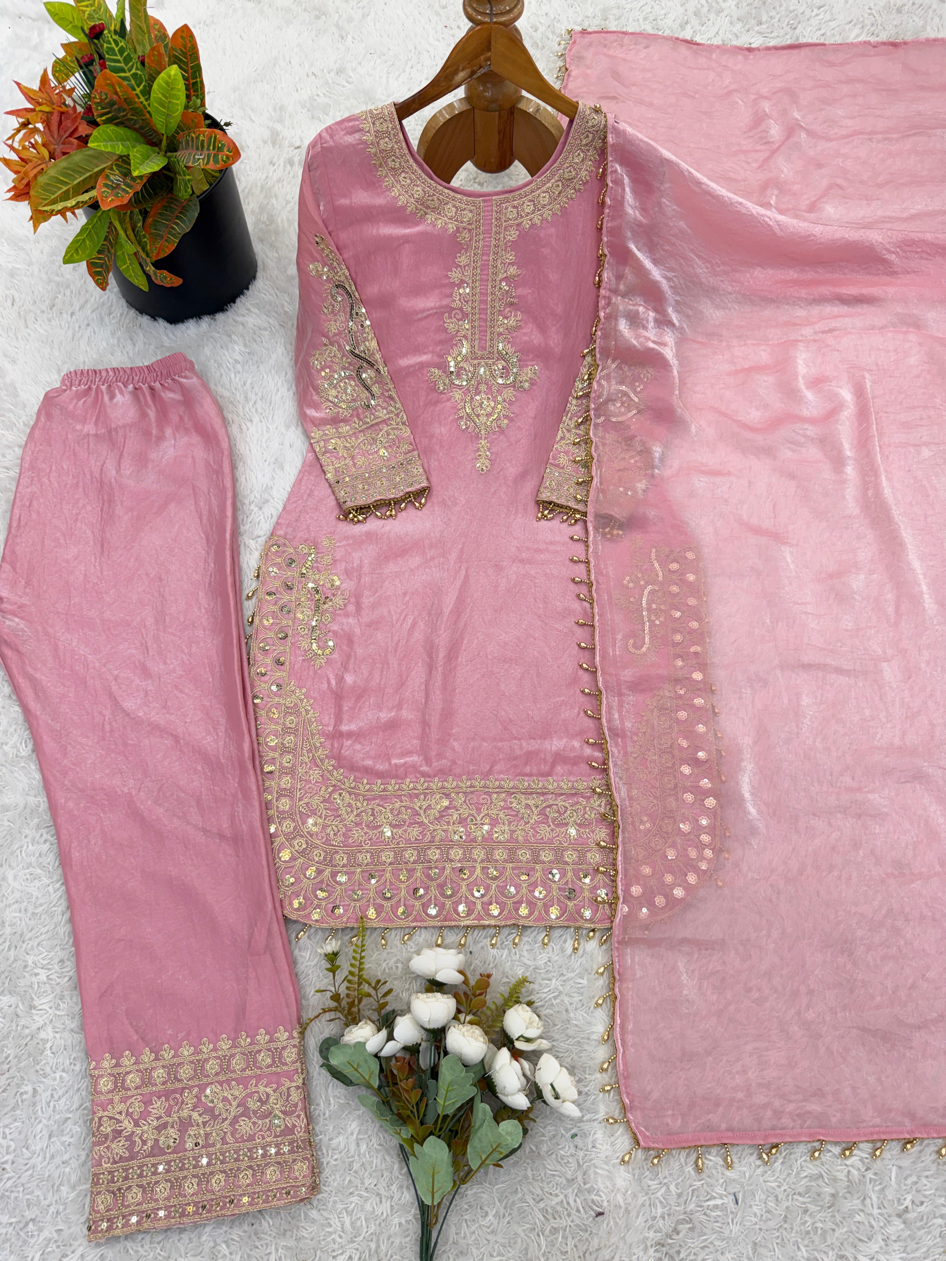 Heavy Embroidery Sequence Work With Moti Lace