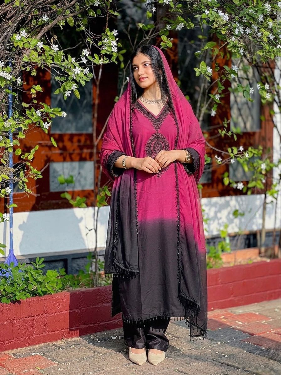 French crep Silk With Embroidery Beads Work With Full Sleeve