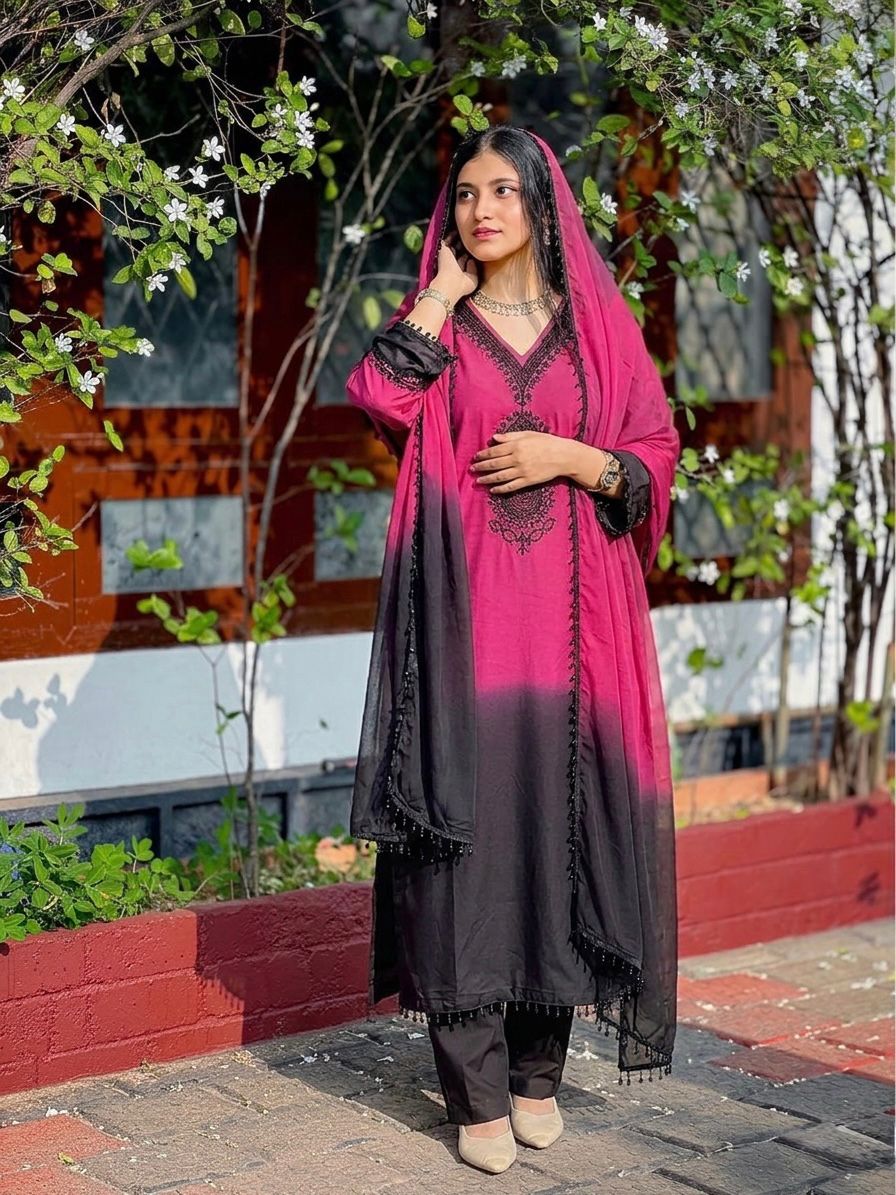 French crep Silk With Embroidery Beads Work With Full Sleeve