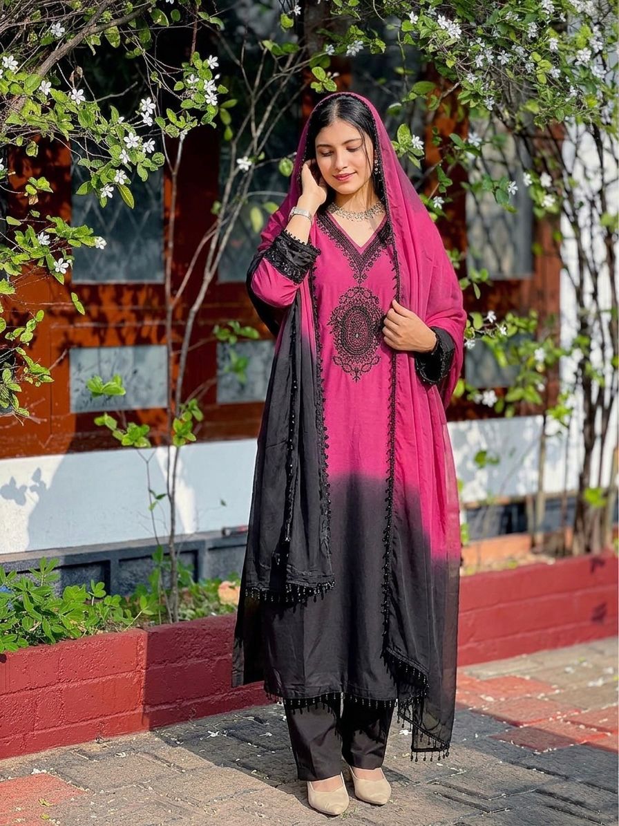 French crep Silk With Embroidery Beads Work With Full Sleeve