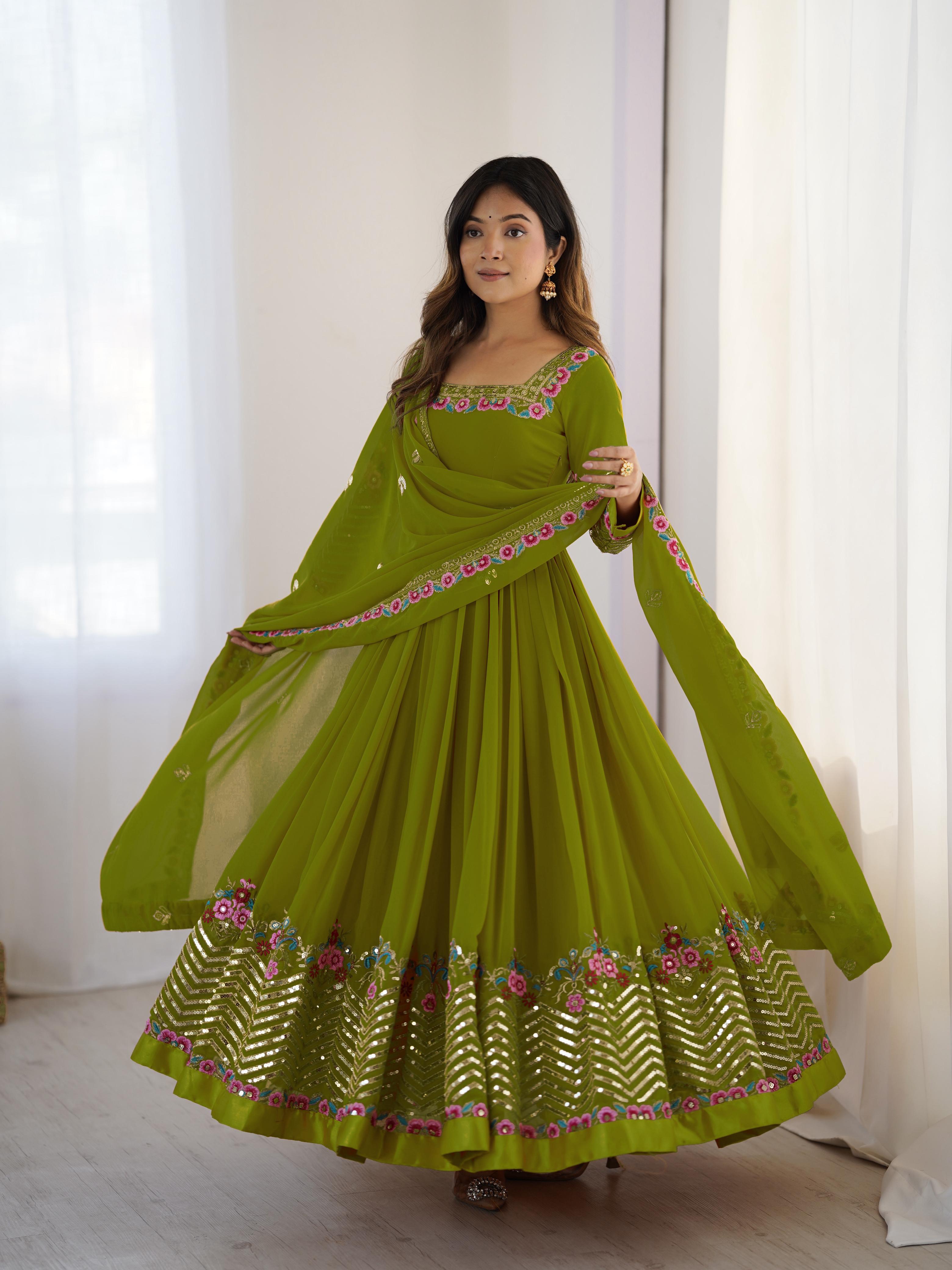 Elegant Embroidered Sequence Designer Anarkali Three Piece Set"
