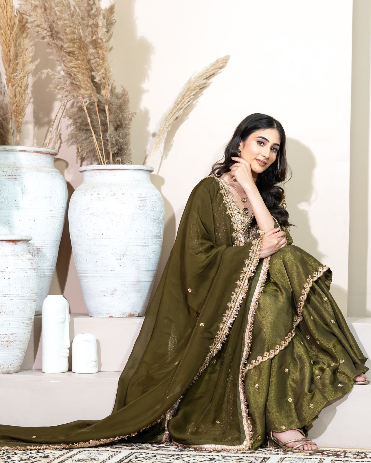 French Crep Silk Top-Bottom And Dupatta Set Fully Stitched