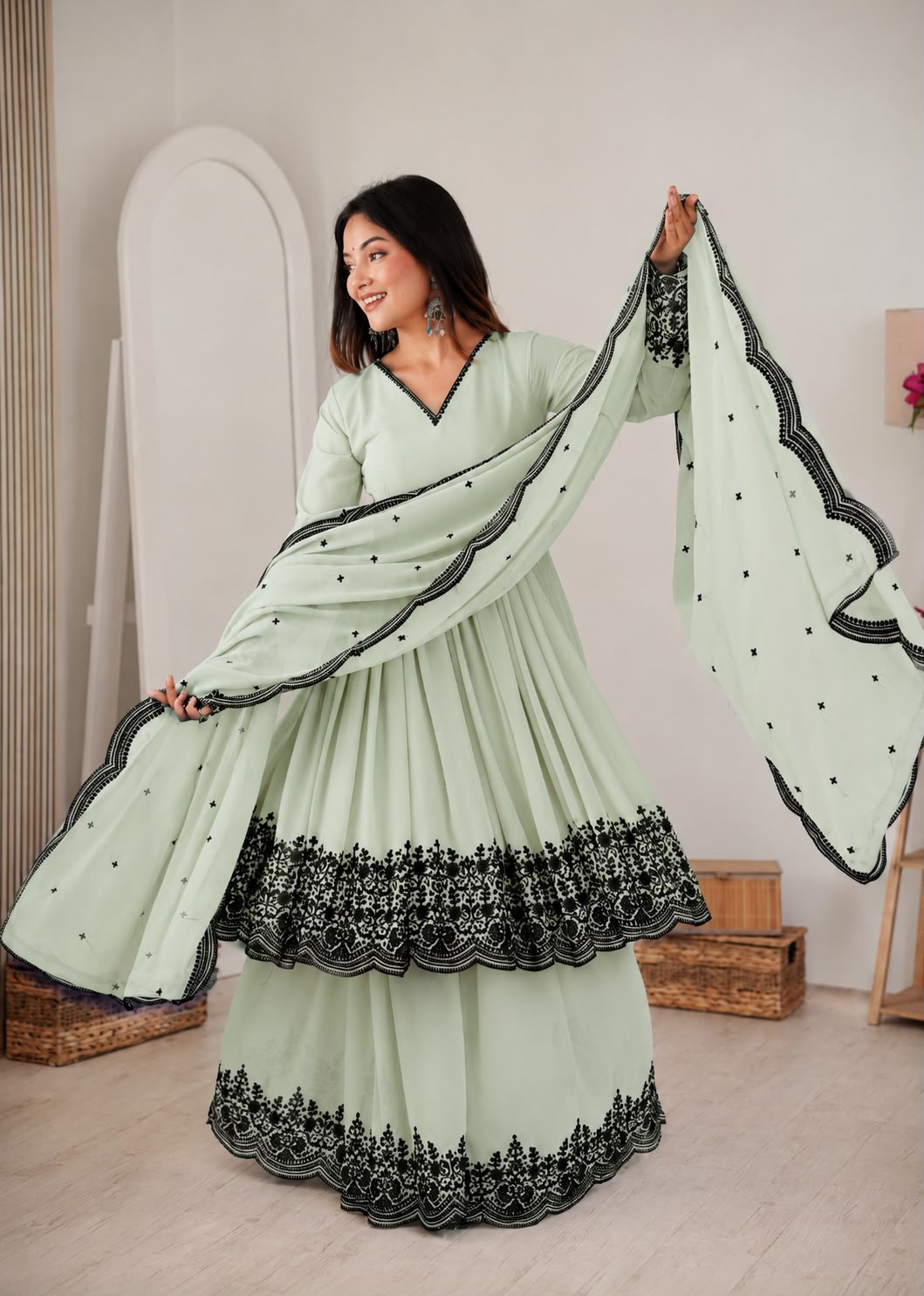 Premium Faux Georgette Suit With Plazoo Set