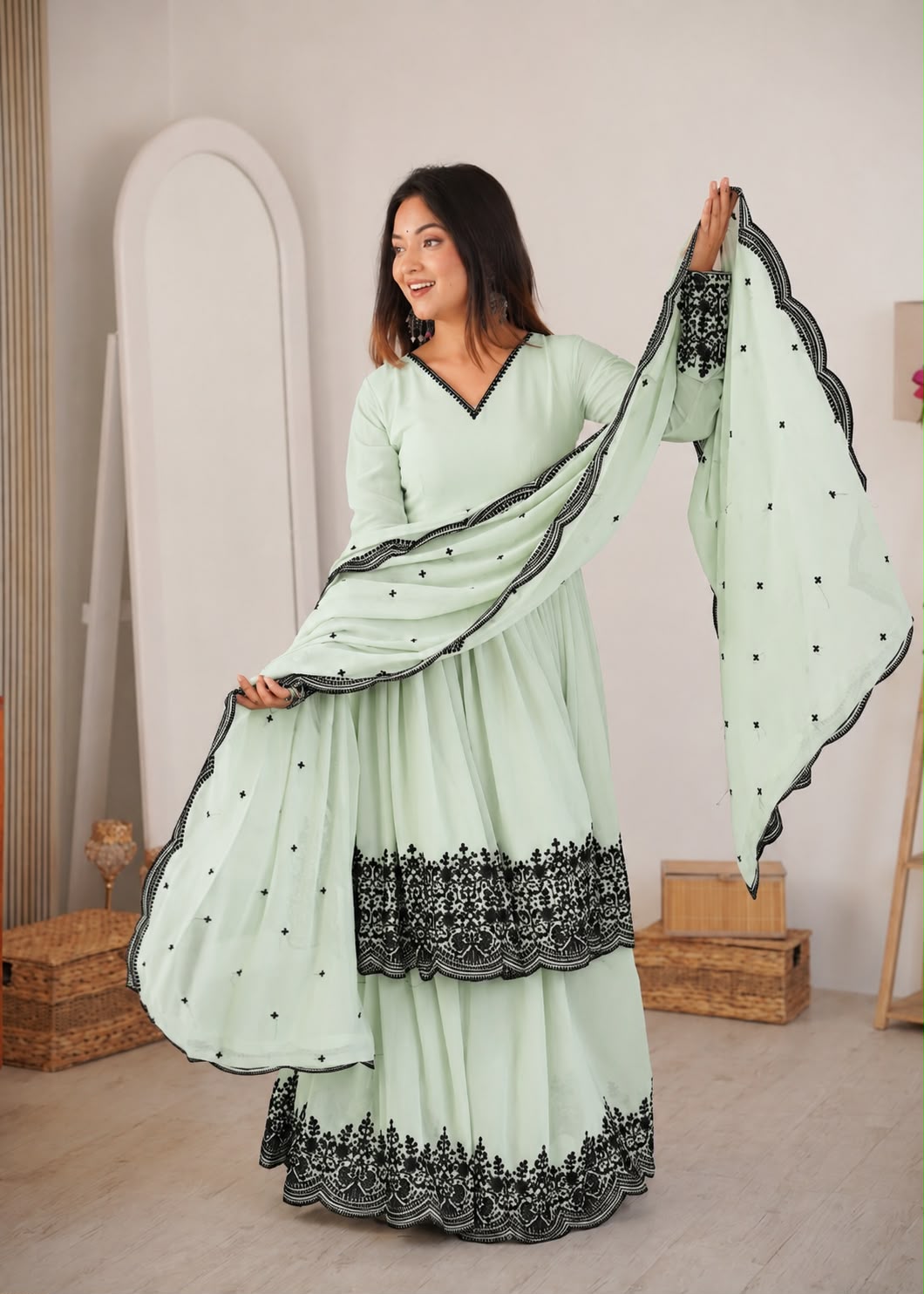 Premium Faux Georgette Suit With Plazoo Set